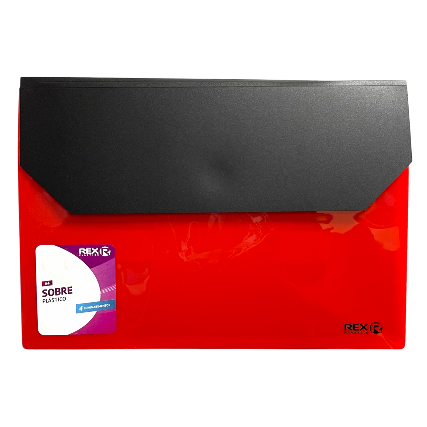 Sobre Porta Documento Rojo Con 4 Compartimientos REX PLASTICS A4
