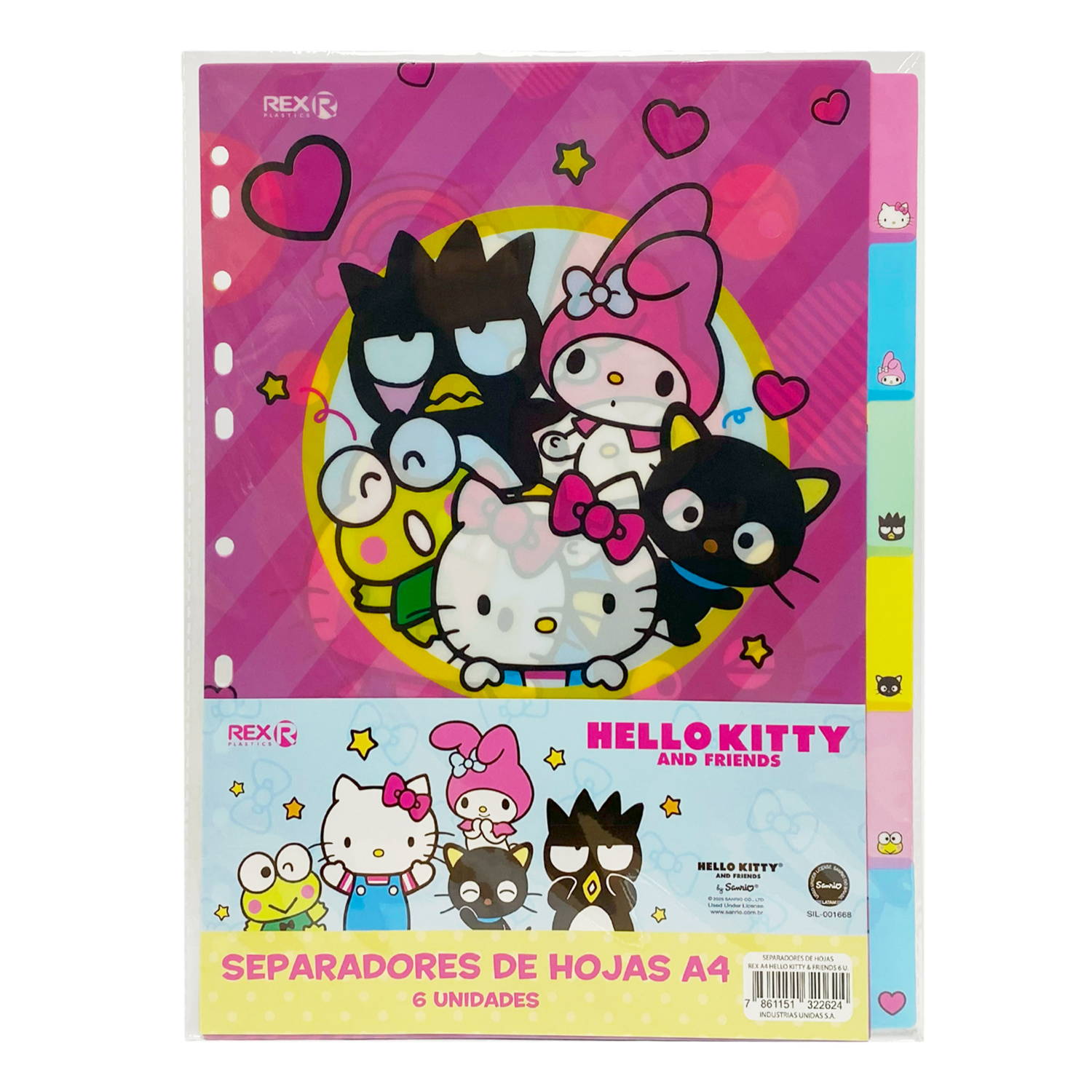 Separadores De Hojas Diseño Hello Kitty REX PLASTICS X 6 Uds A4