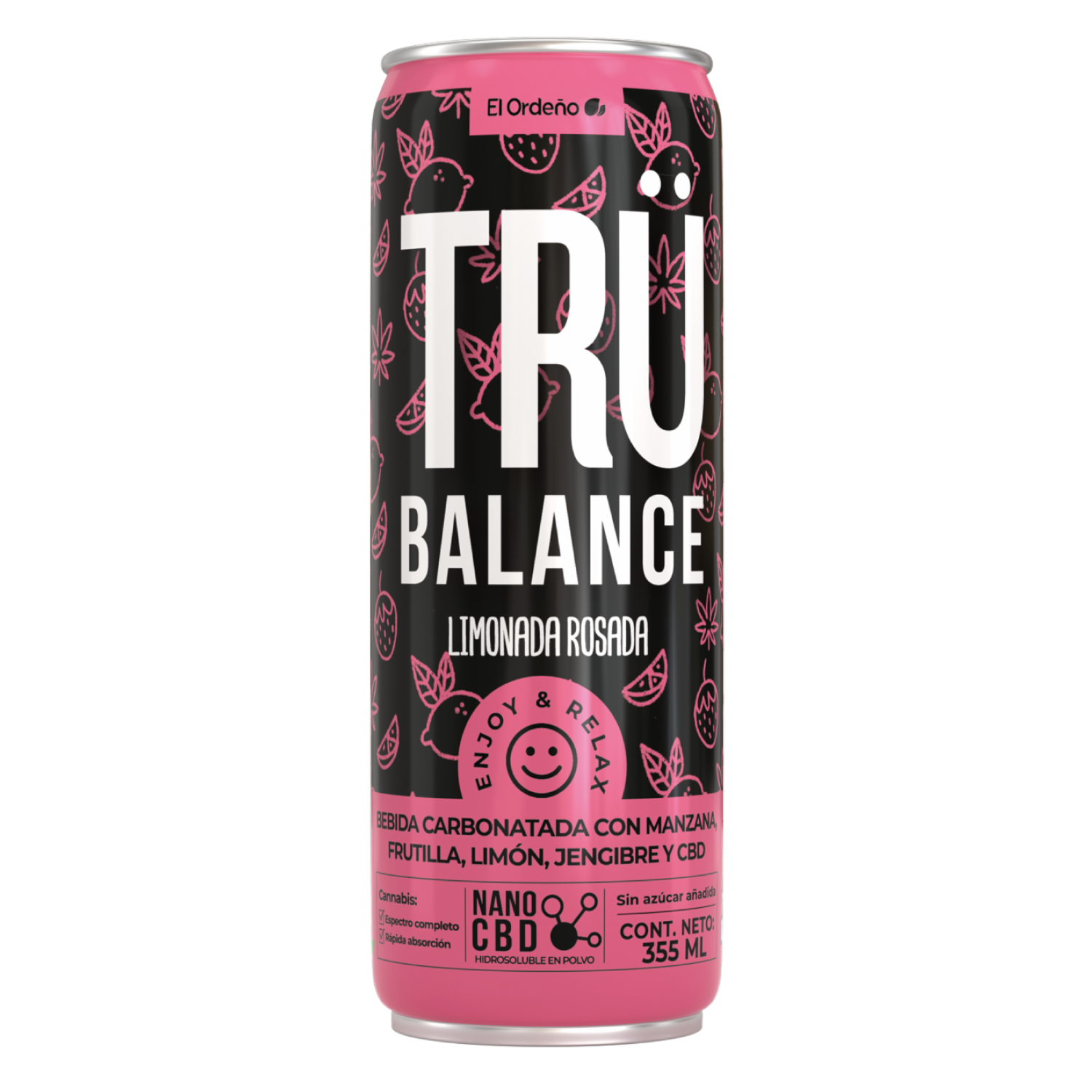 Balance Bebida Carbonatada Frutilla Limón Jengibre Y CBD TRÜ Lata 355 Ml