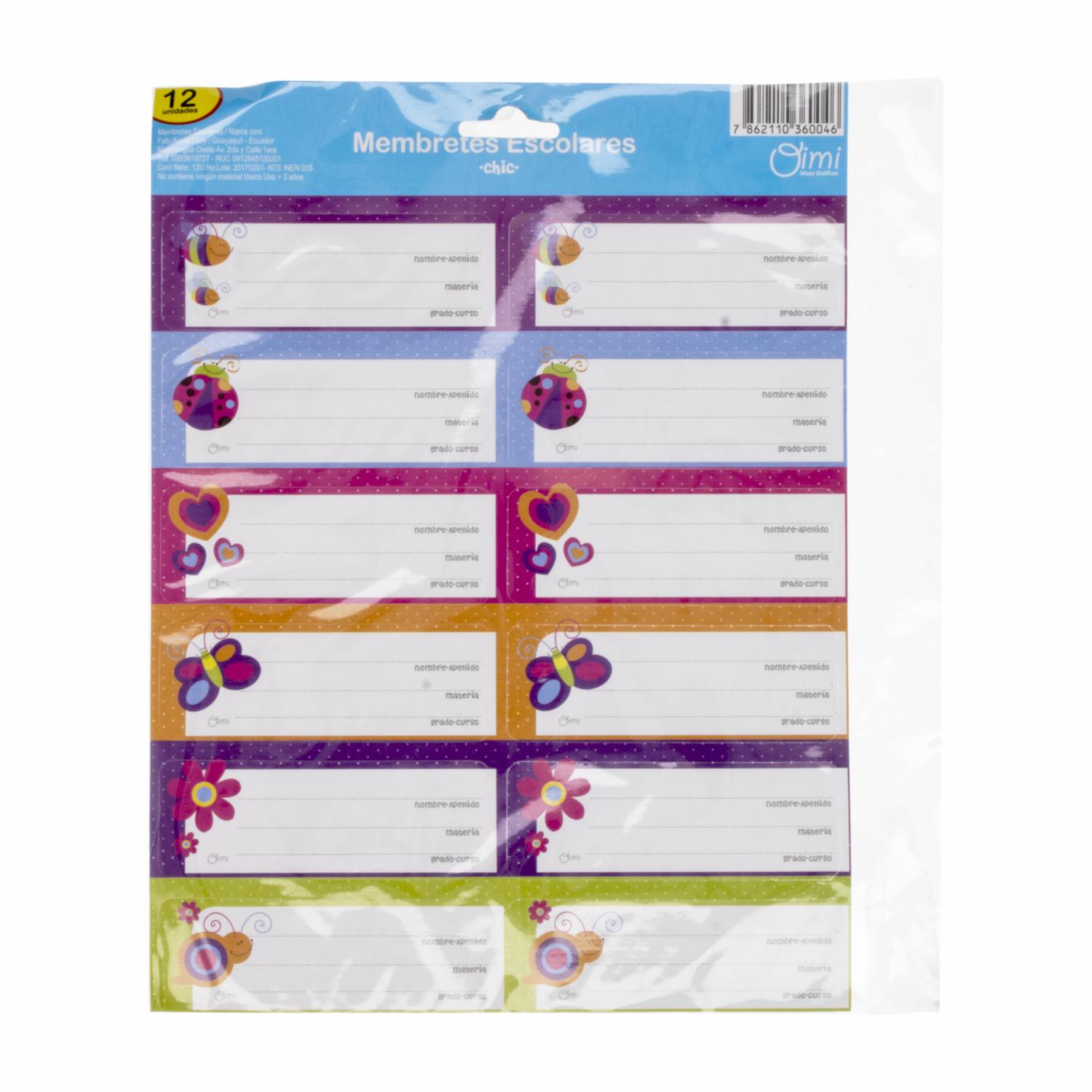 Membretes Escolares Adhesivos Chic OIMI X12 Uds