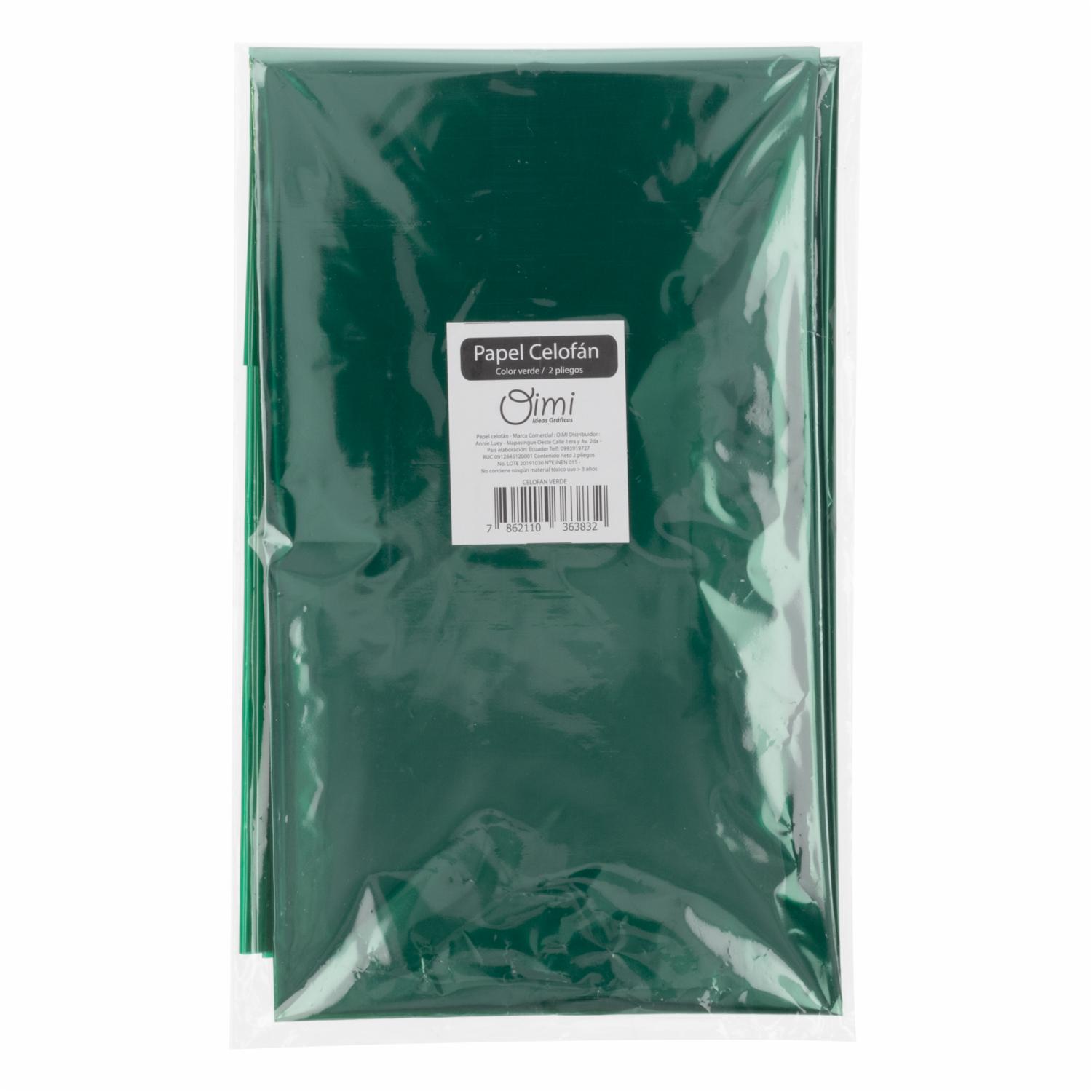 Papel Celofán Color Verde 110Cm x 96Cm OIMI X2 Uds