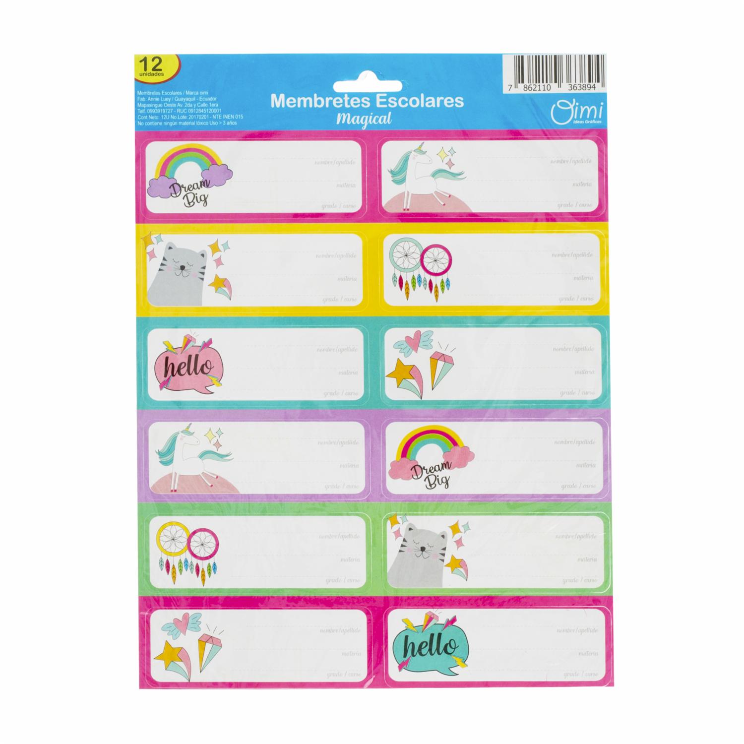 Membretes Escolares Adhesivo Magical OIMI X12 Uds