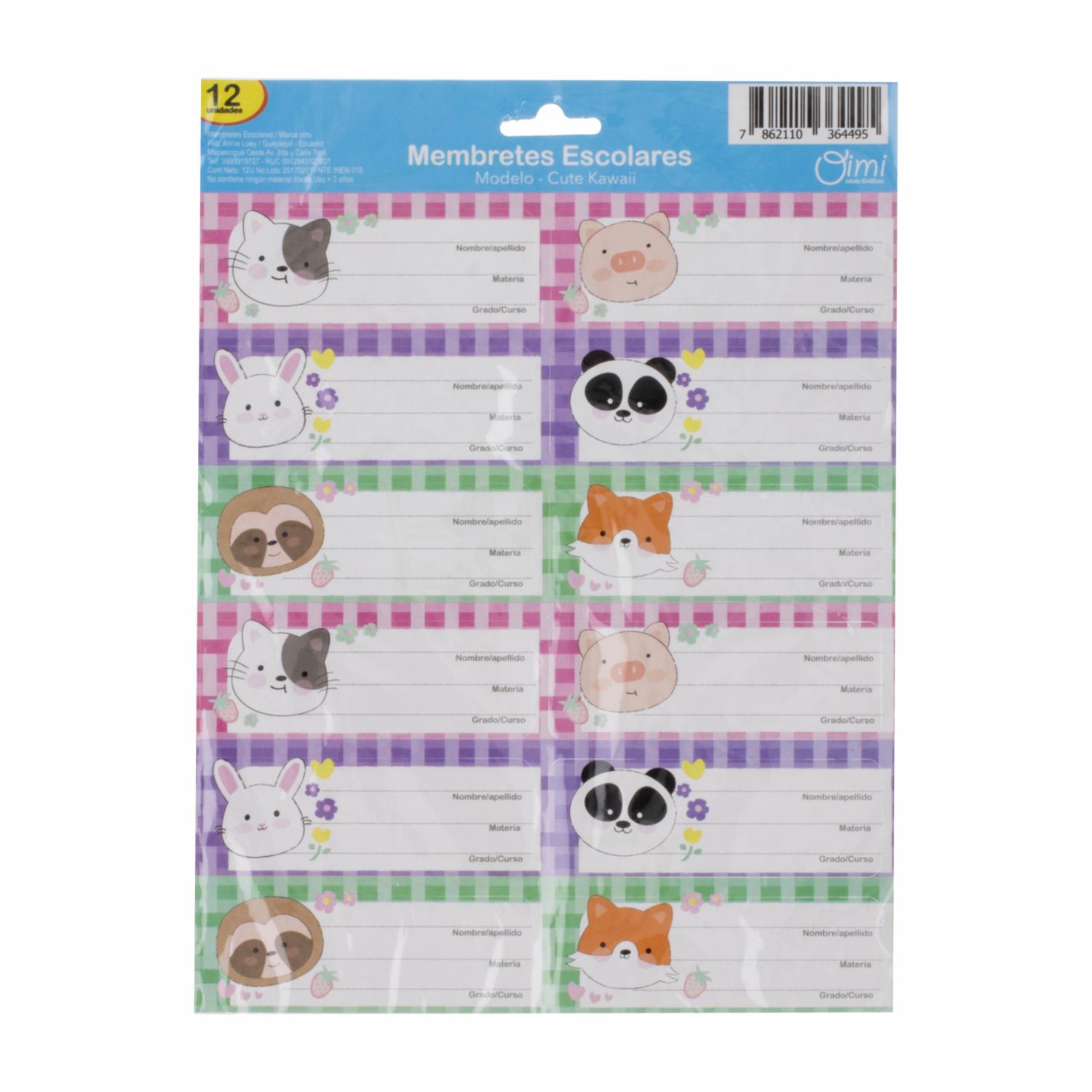 Membretes Escolares Adhesivos Kawaii OIMI X12 Uds