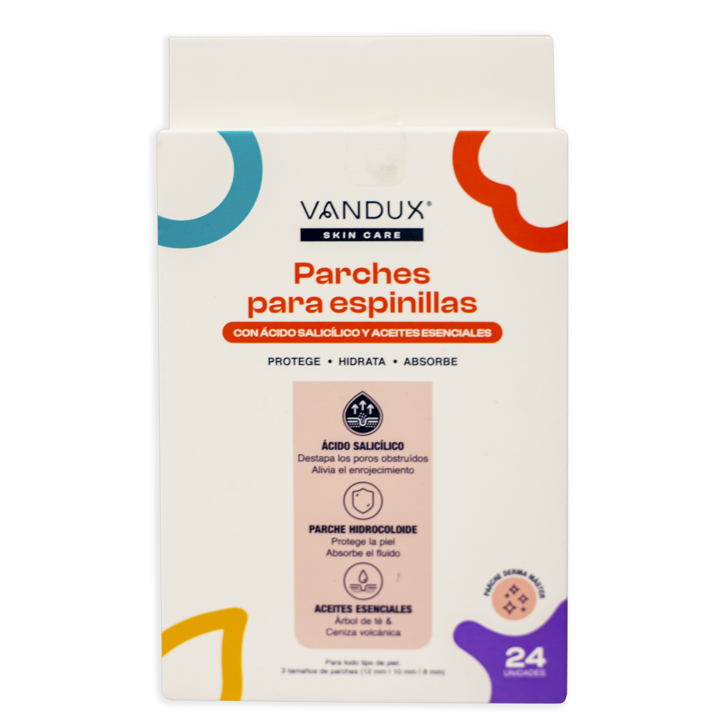 Parches Para Espinillas Con Ácido Salicílico Y Aceites Esenciales VANDUX X 24 Uds