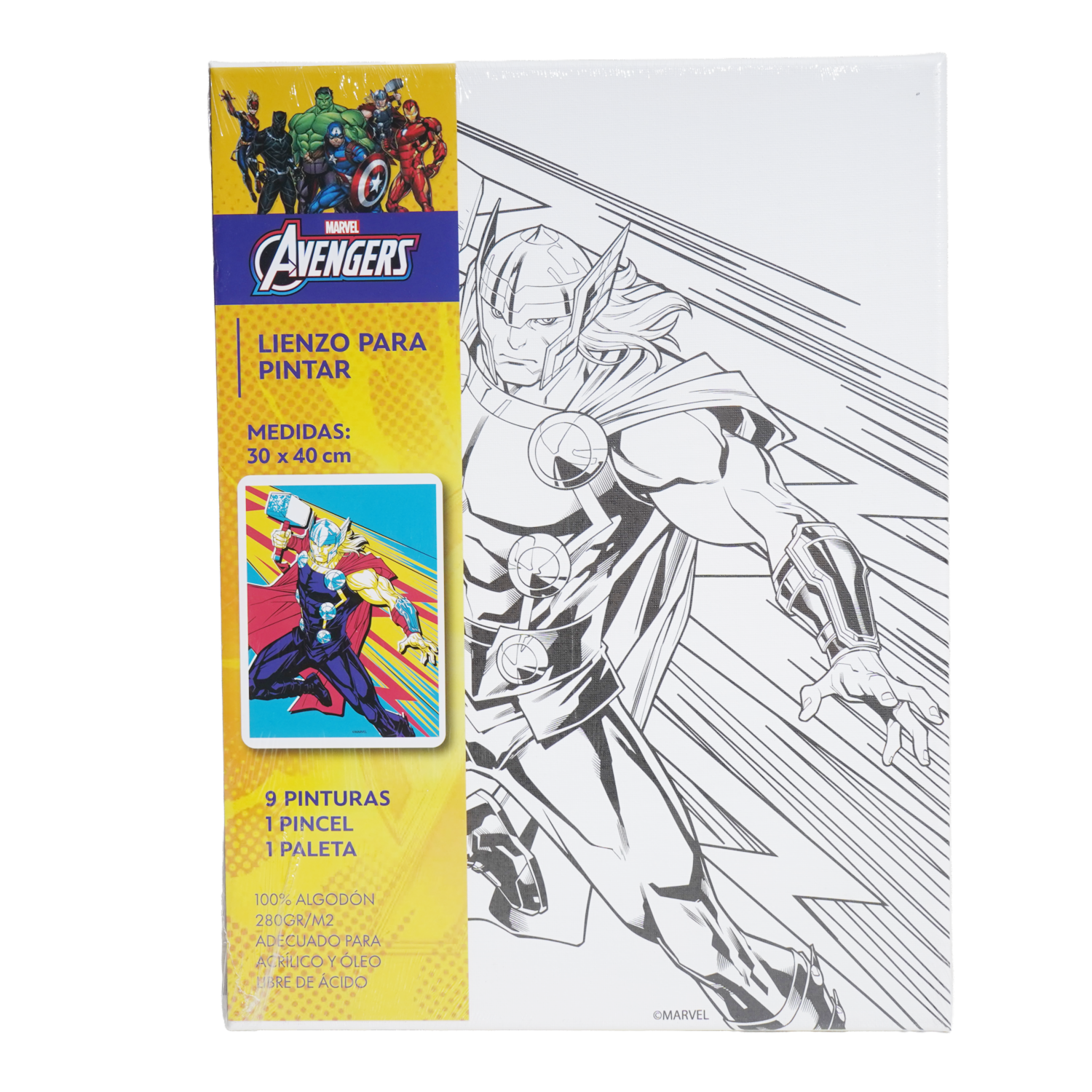 Set Lienzo Pintura Con Pincel Y Paleta Avengers DISNEY 40X30 Cm