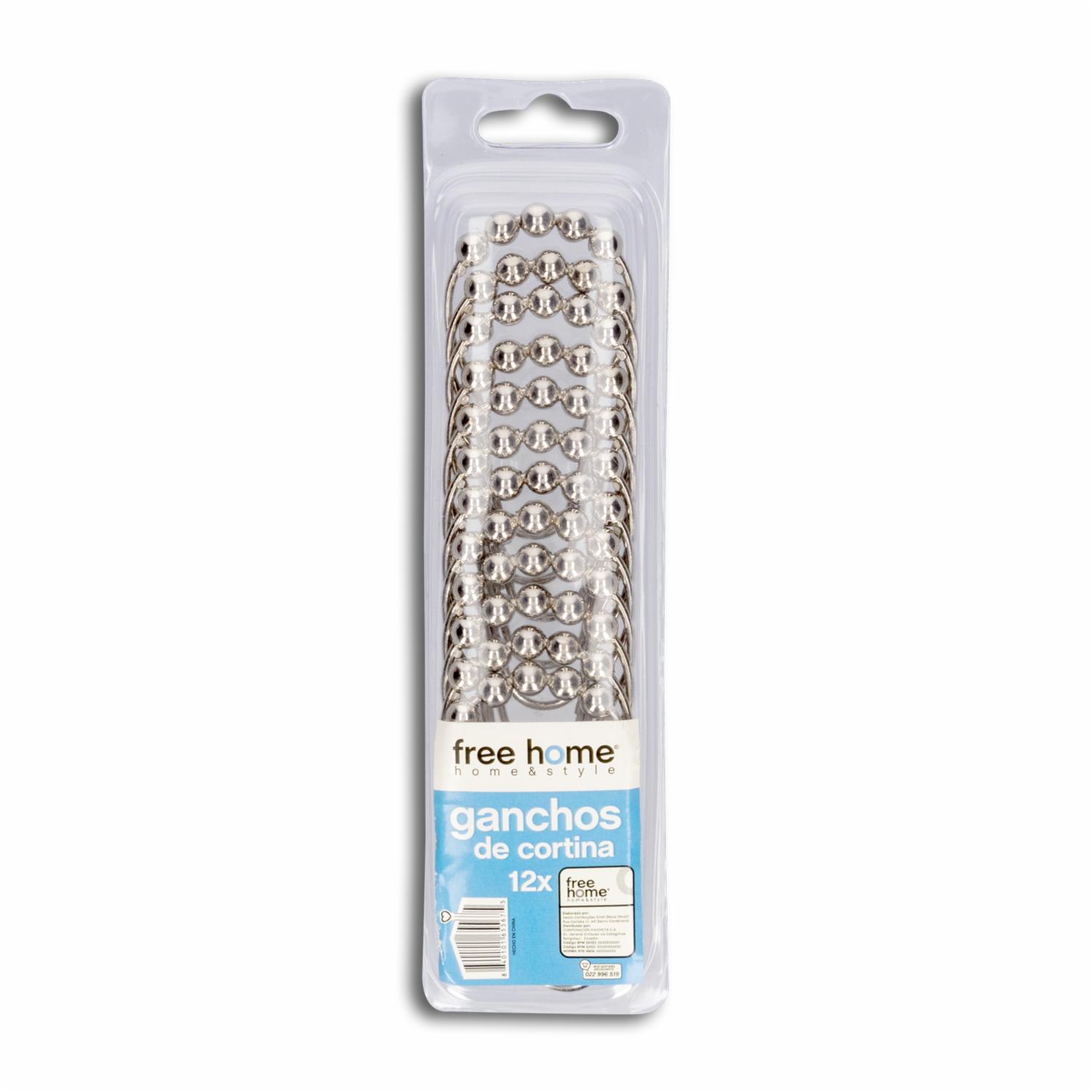 Ganchos Para Cortina Plateados FREE HOME X 12 Uds