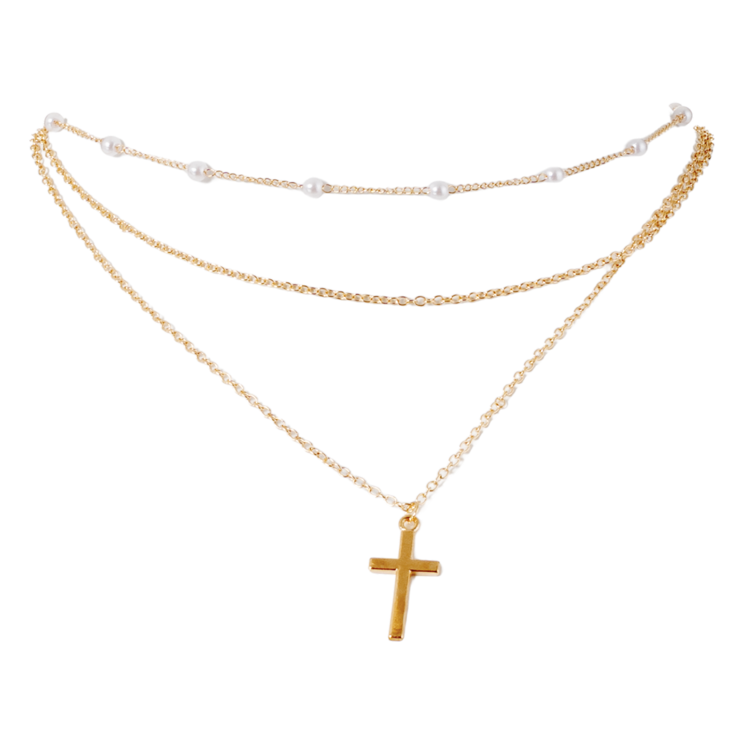 Collar Para Dama Con Perlas Y Dije De Cruz SKYLARK 1 Pieza