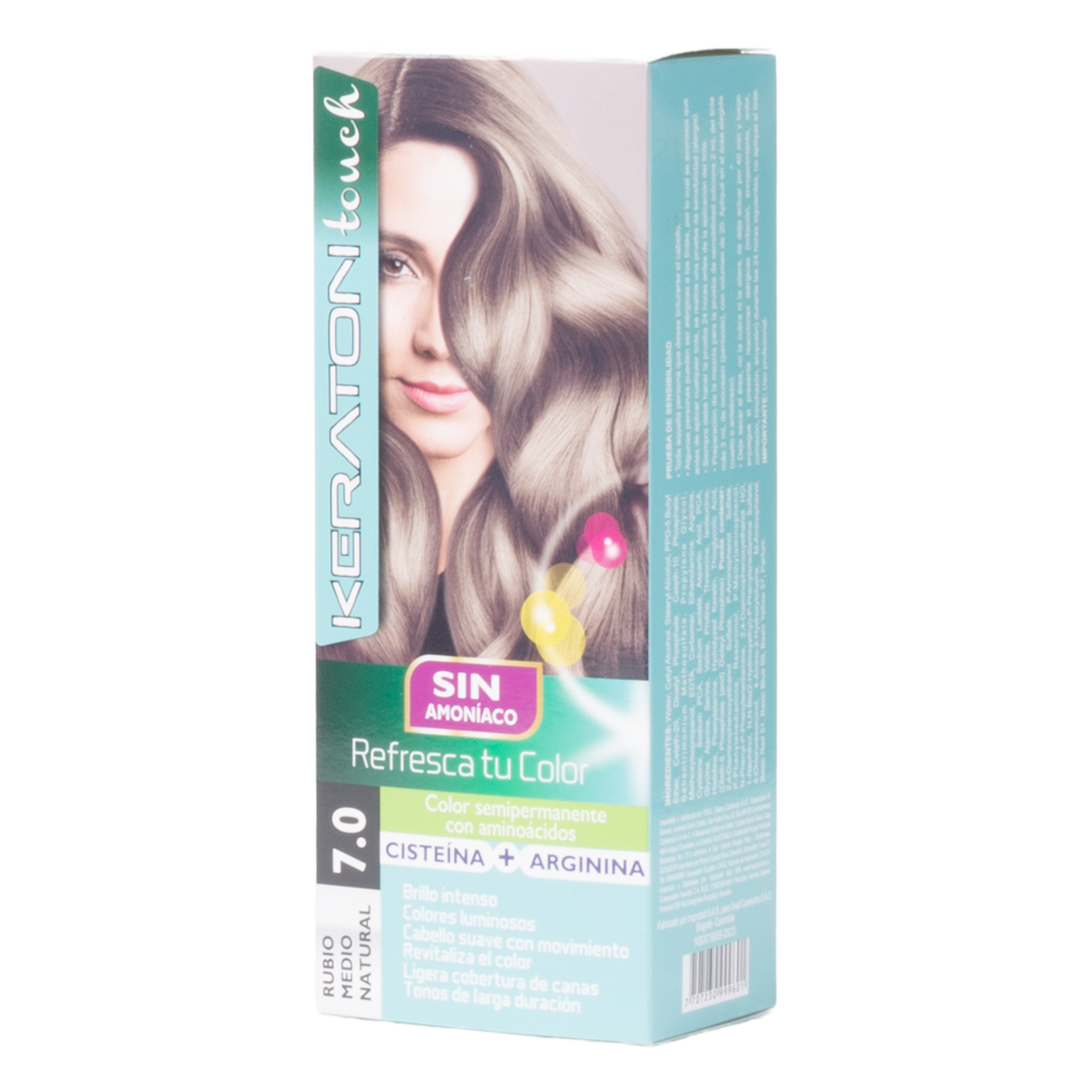 Tinte De Cabello Sin Amoníaco Con Cisteína + Arginina Tono 7.0 Rubio Medio KERATON 60 Ml