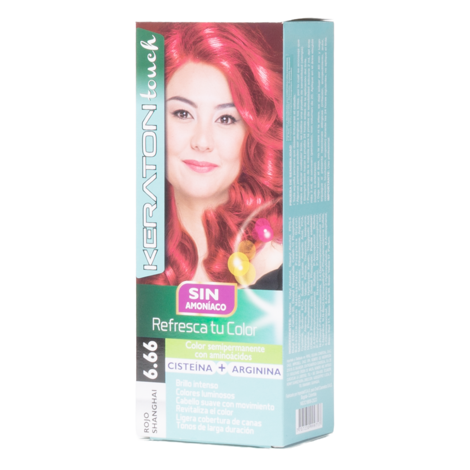 Tinte De Cabello Sin Amoníaco Con Cisteína + Arginina Tono 6.66 Rojo Shanghai KERATON 60 Ml