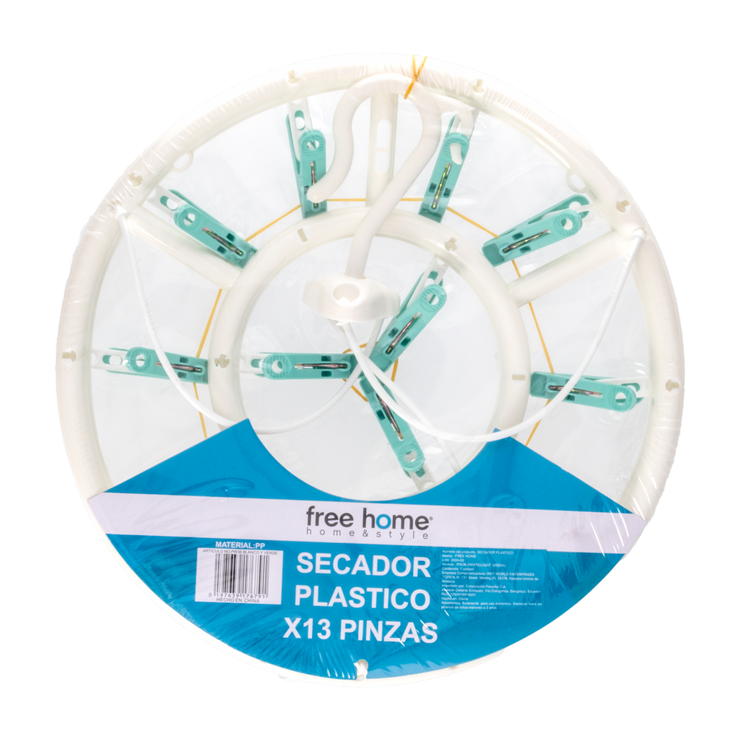 Colgador Plástico Con Pinzas FREE HOME 13 Pinzas