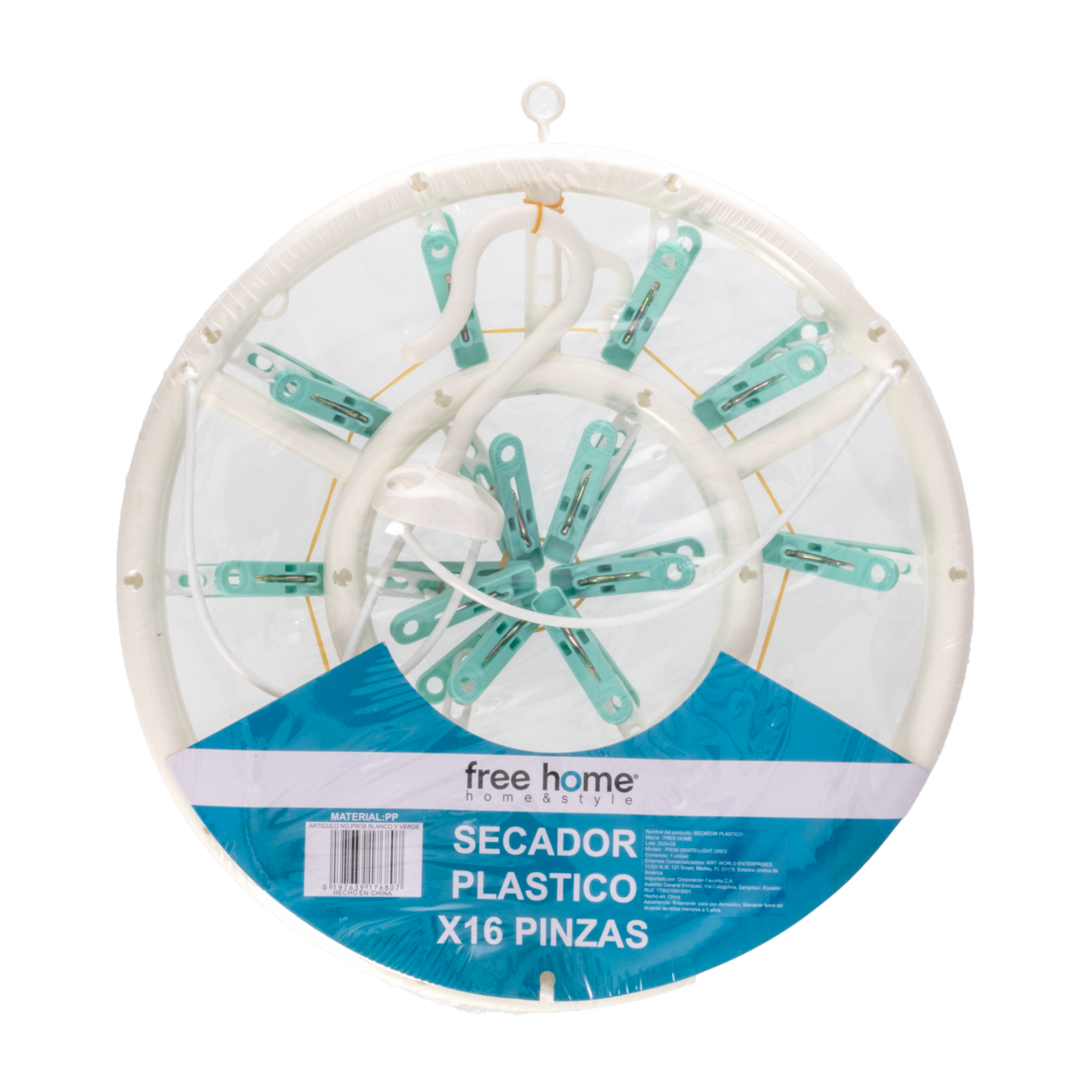 Colgador Plástico Con Pinzas FREE HOME 16 Pinzas