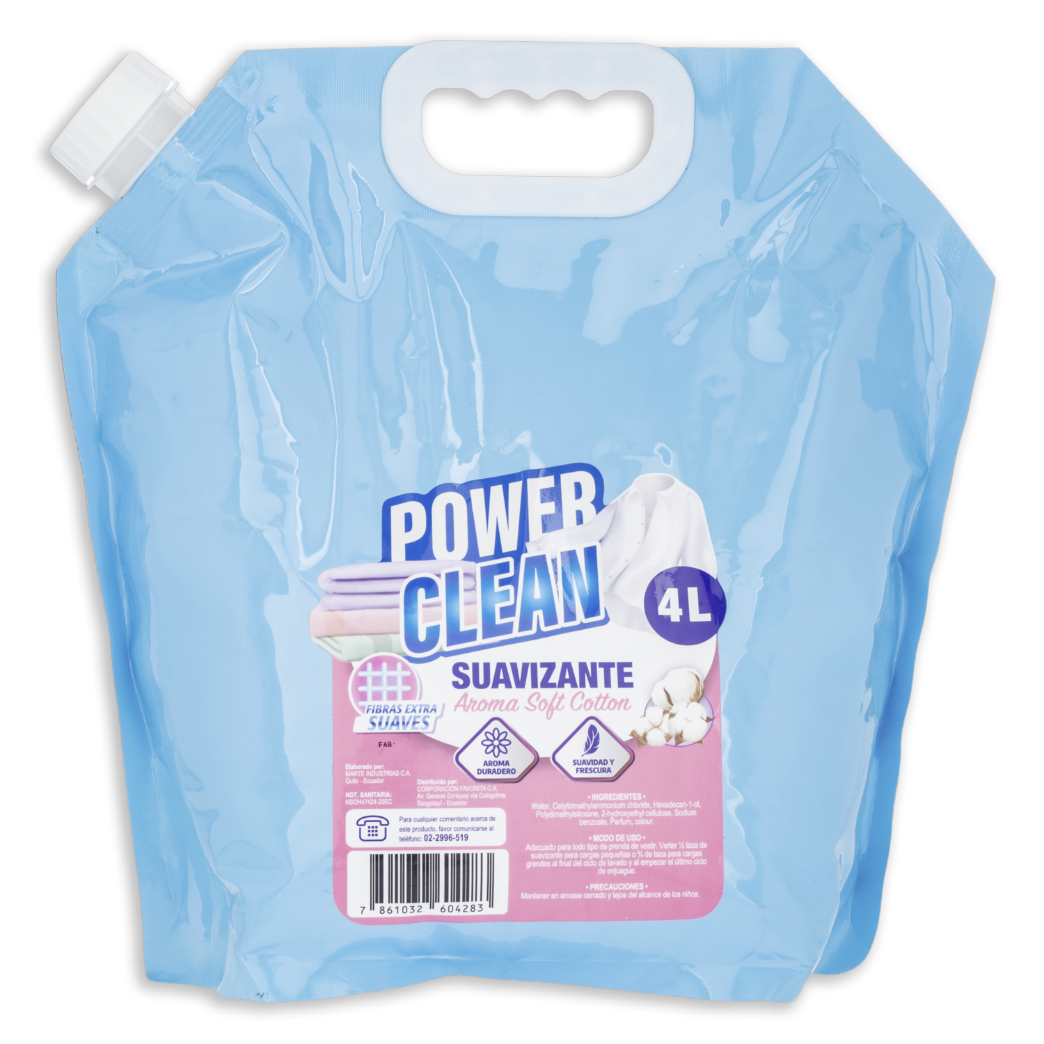 Suavizante De Ropa Fragancia Soft Cotton Con Dispensador POWER CLEAN 4 L
