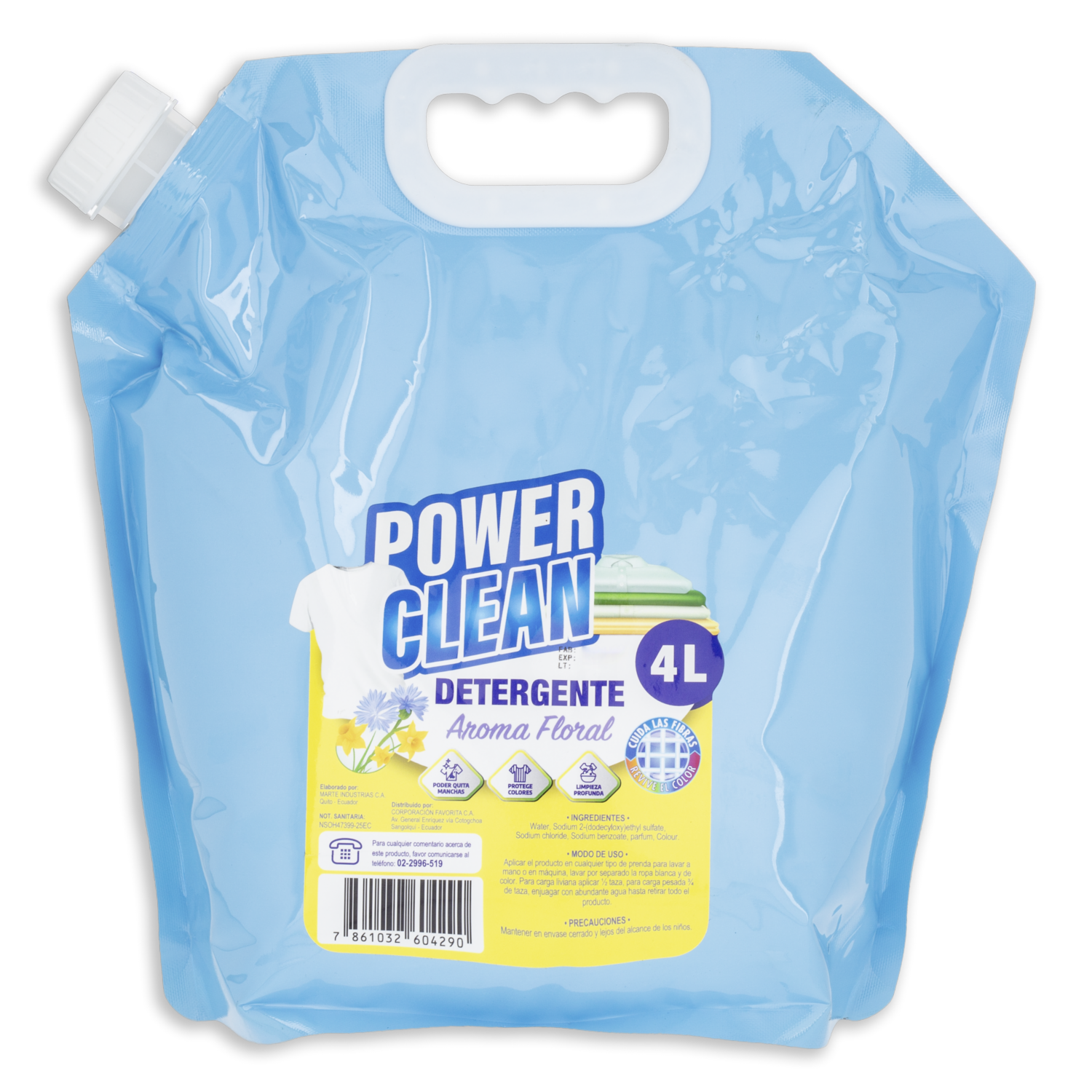 Detergente Líquido Fragancia Floral Con Dispensador POWER CLEAN 4 L