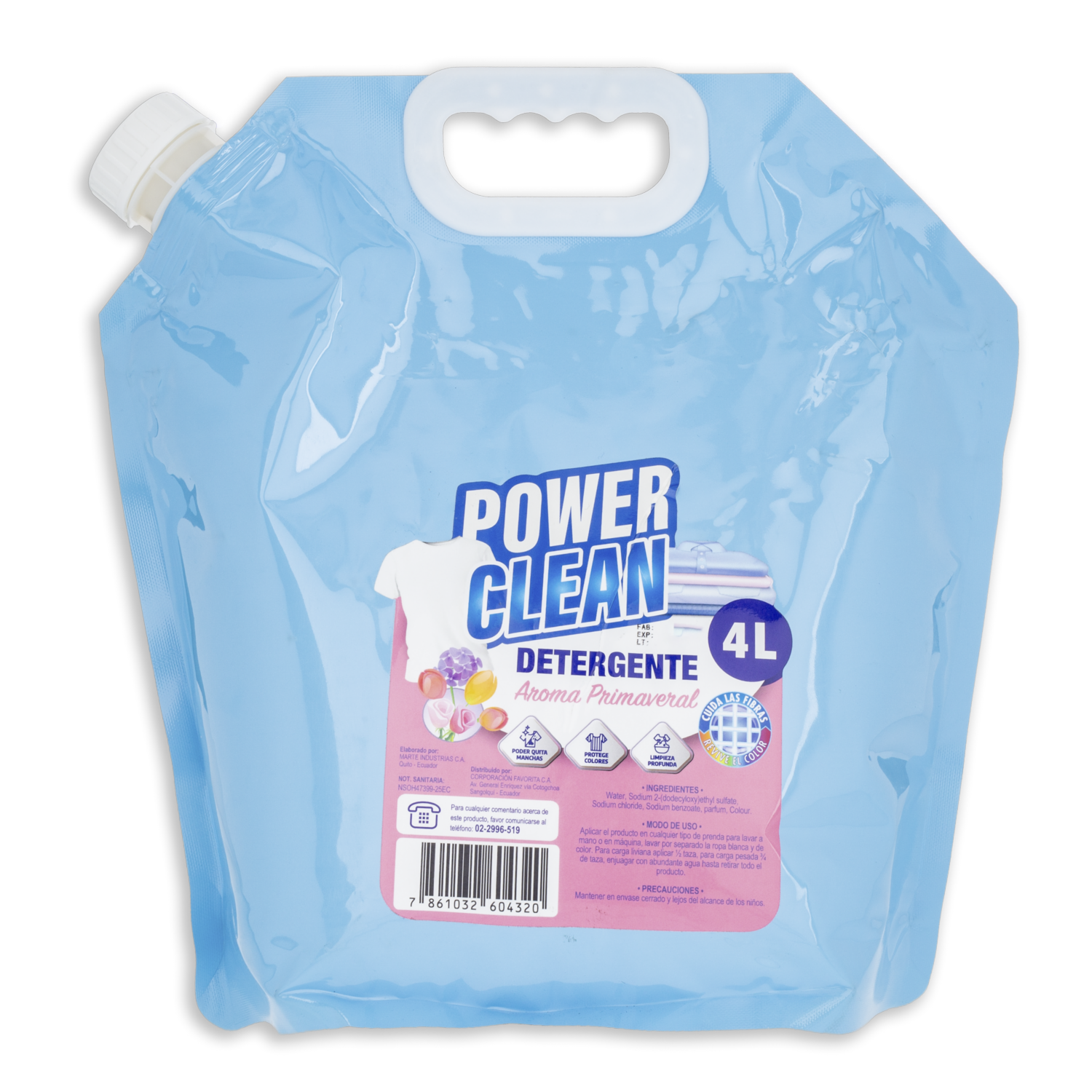 Detergente Líquido Fragancia Primaveral Con Dispensador POWER CLEAN 4 L