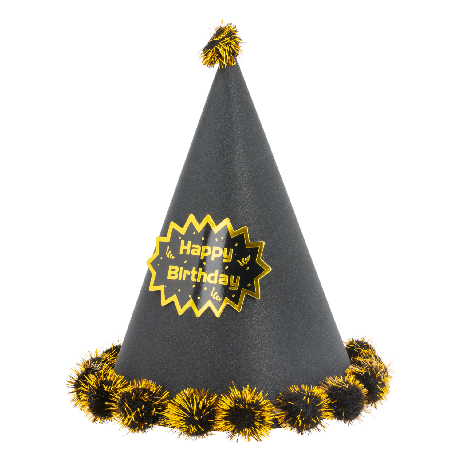 Sombrero Metalizado Happy Birthday IMPORTADORA CUMPLEAÑOS Negro Y Dorado