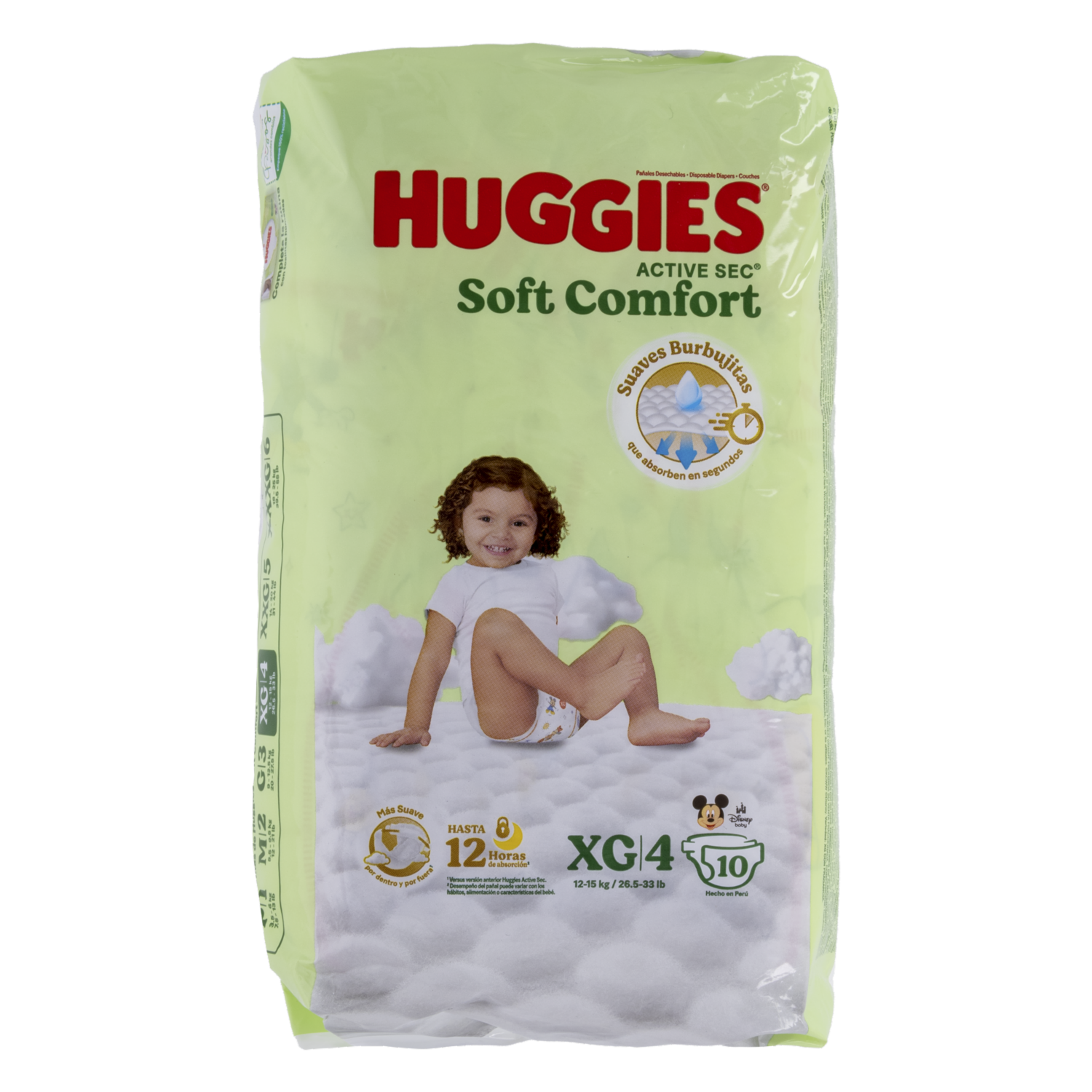 Pañales Active Sec Soft Confort XG Etapa 4 HUGGIES X10 Uds