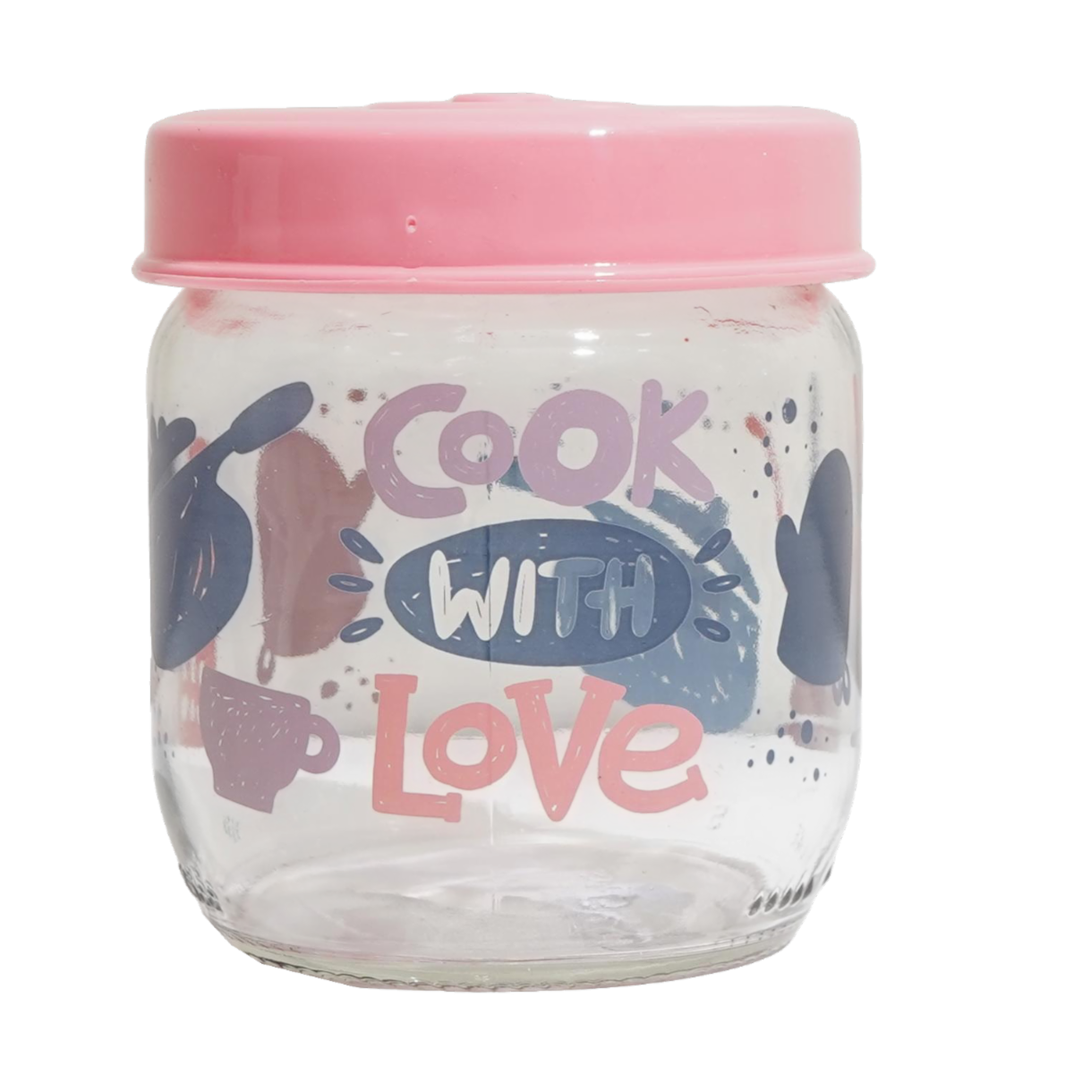 Frasco De Vidrio Con Leyenda Cook With Love HEREVIN 425 Ml