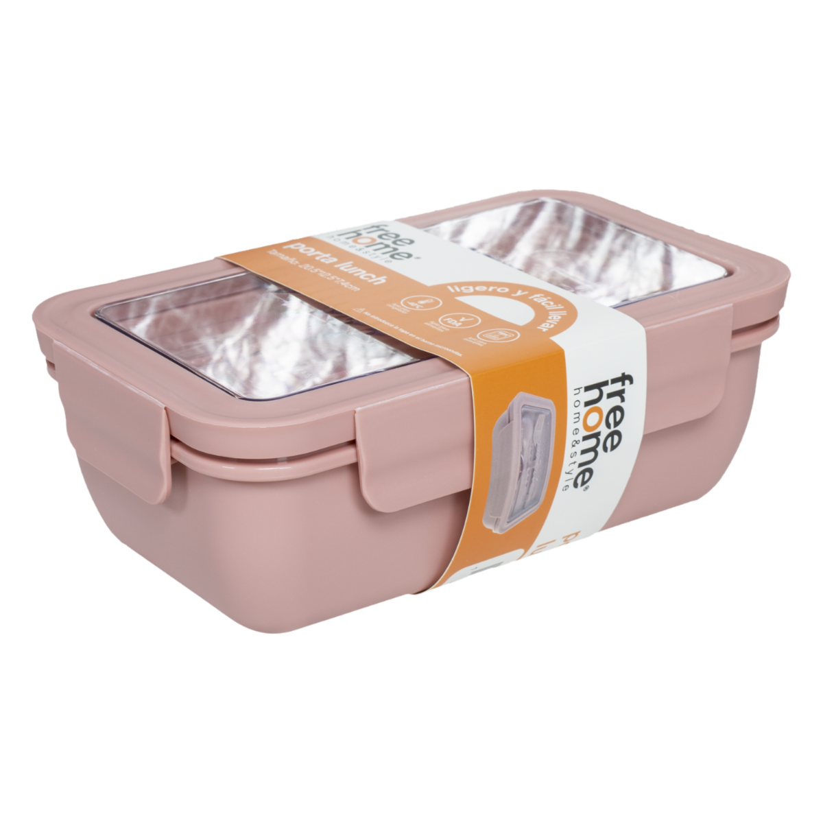 Porta Lunch Con Cubiertos Rosa FREE HOME 1 Pieza
