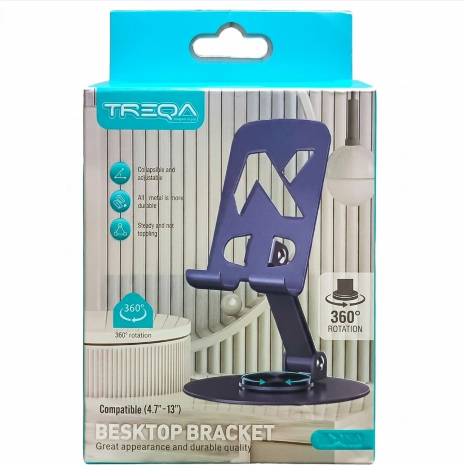 Soporte Metálico Giratorio Para Celular Modelo TREQA BC-T30 TREQA 4,7″ a 13″