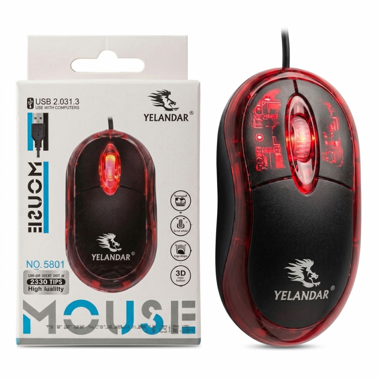Mouse Óptico Modelo 5801 YELANDAR Alámbrico