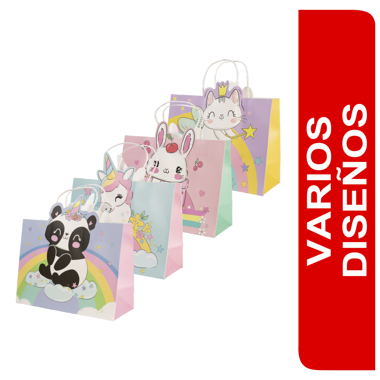 Bolsa De Regalo Diseño Arcoíris IMPORTADORA CUMPLEAÑOS 23X18X10 Cm