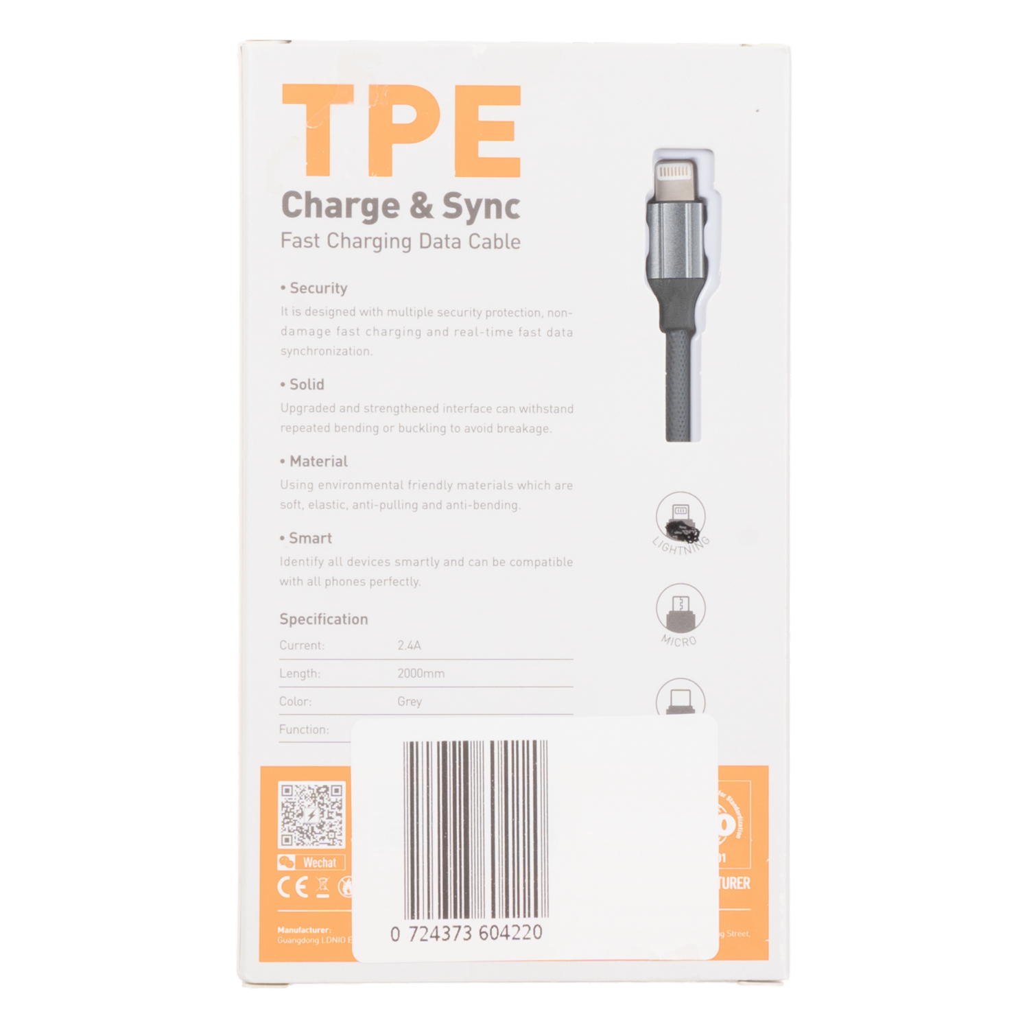 Cable Cargador Y De Transferencia Ls442 Ip 2,4 A LDNIO 30 W