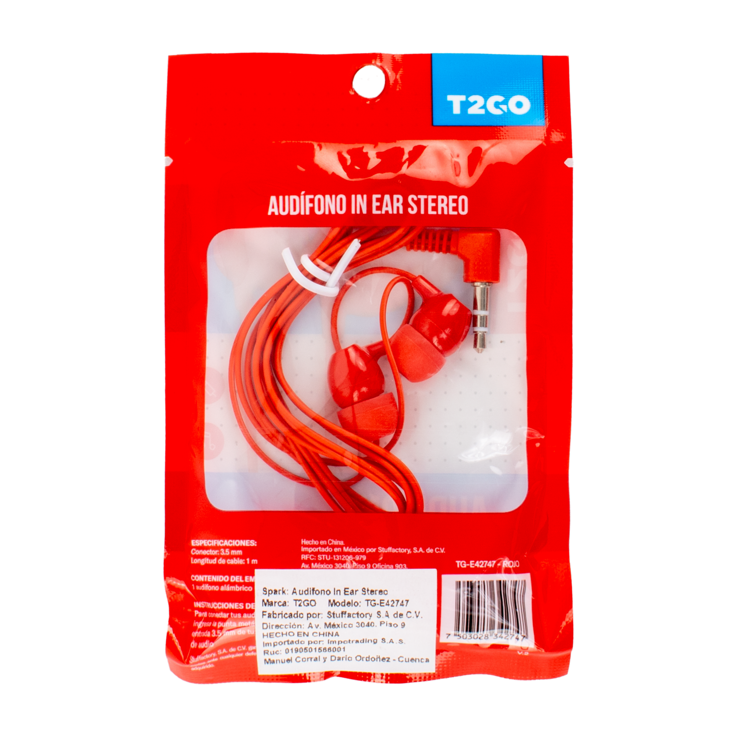 Audífonos Estéreo TG-1000 T2GO Con Cable
