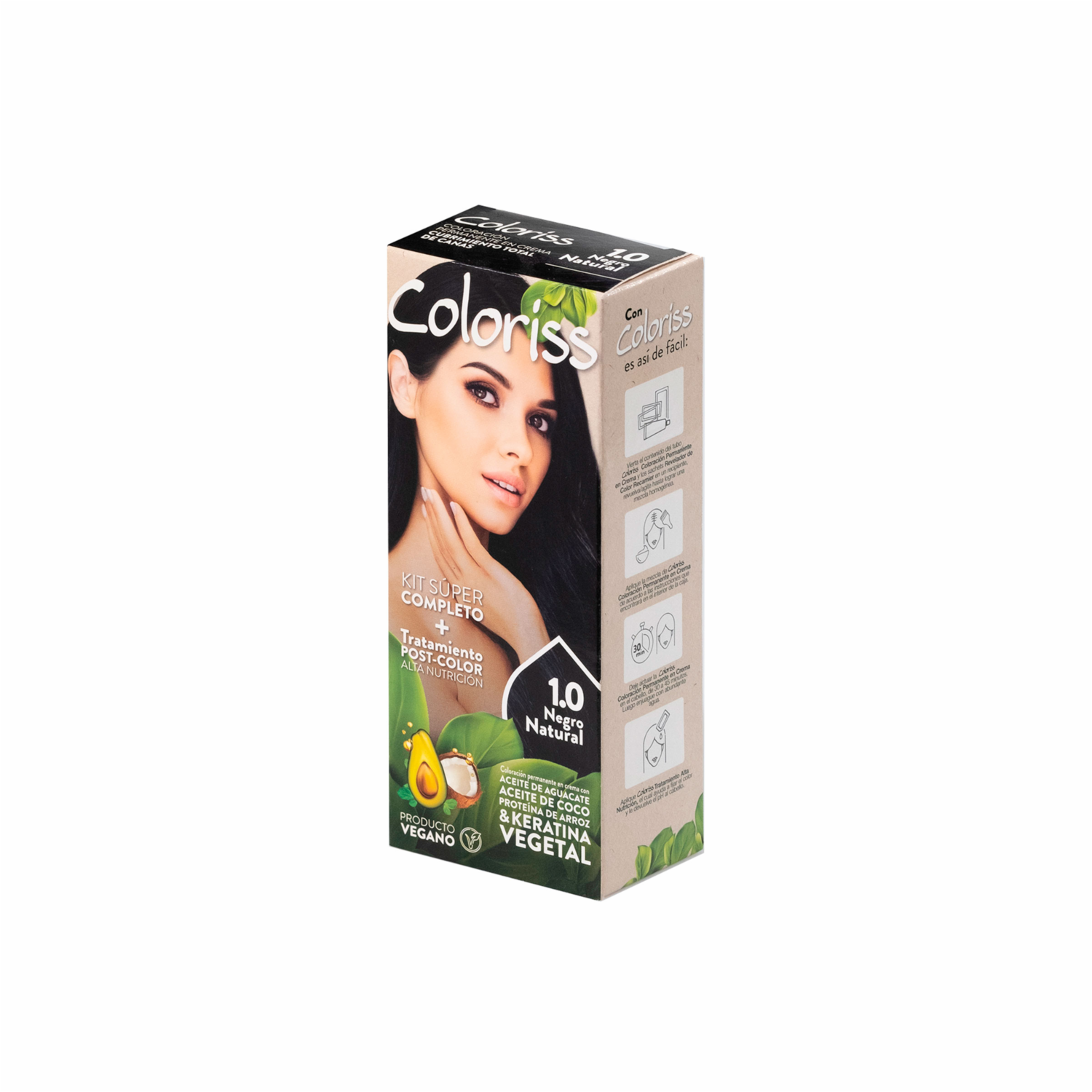 Tinte De Cabello Negro Natural 1.0 Con Tratamiento Post Color COLORISS Kit 50 G