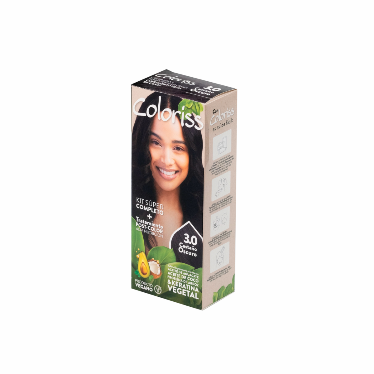 Tinte De Cabello Castaño Oscuro 3.0 Con Tratamiento Post Color COLORISS Kit 50 G