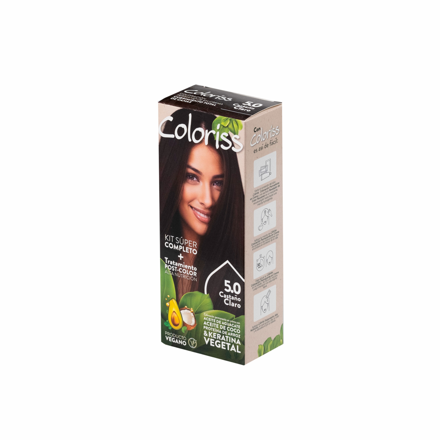 Tinte De Cabello Castaño Claro 5.0 Con Tratamiento Post Color COLORISS Kit 50 G