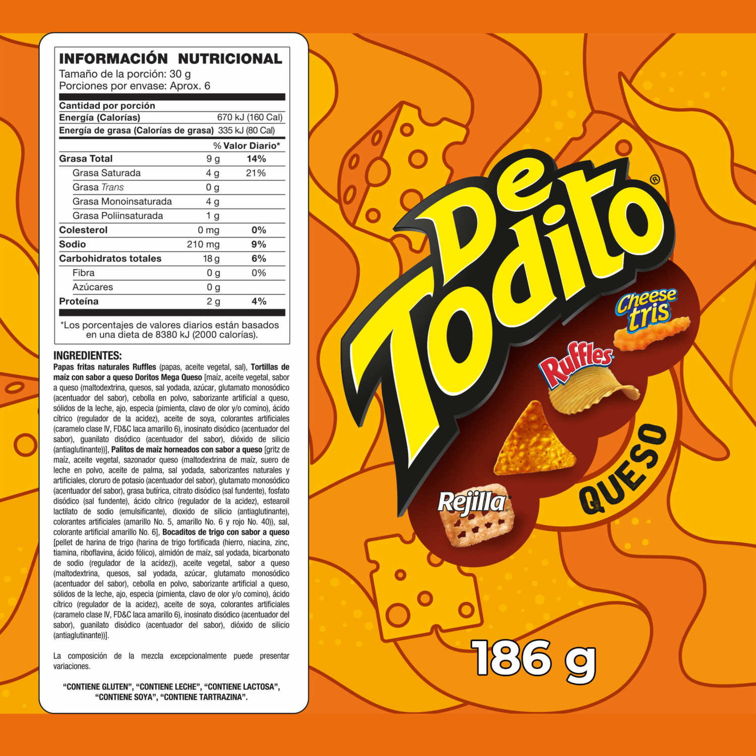 Bocaditos Snack Sabor A Queso DE TODITO 186 g