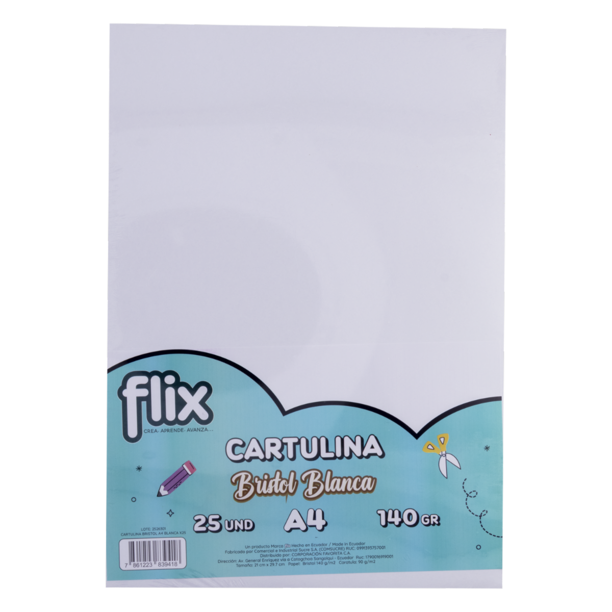 Cartulina Bristol A4 Blanca FLIX 25 Piezas