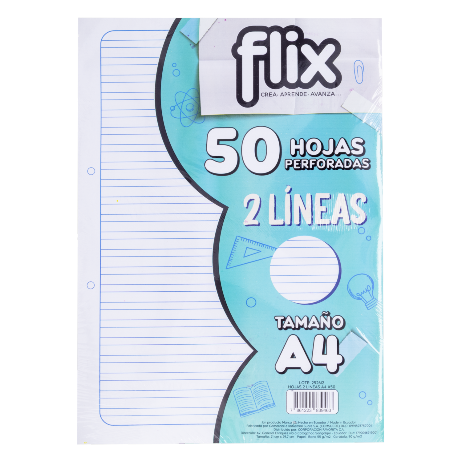 Hojas 2 Líneas A4 FLIX 50 Uds