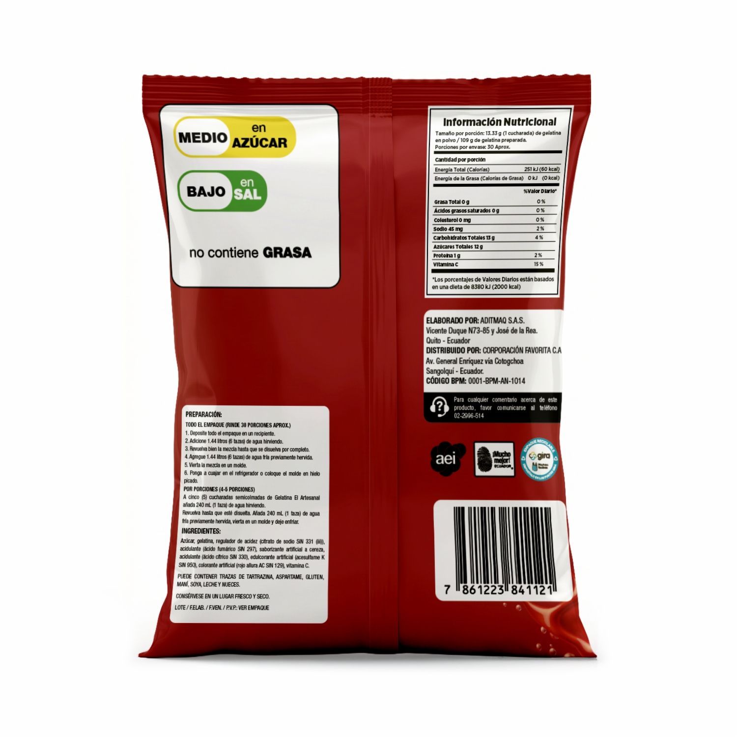 Gelatina En Polvo Sabor Cereza EL ARTESANAL 400 G