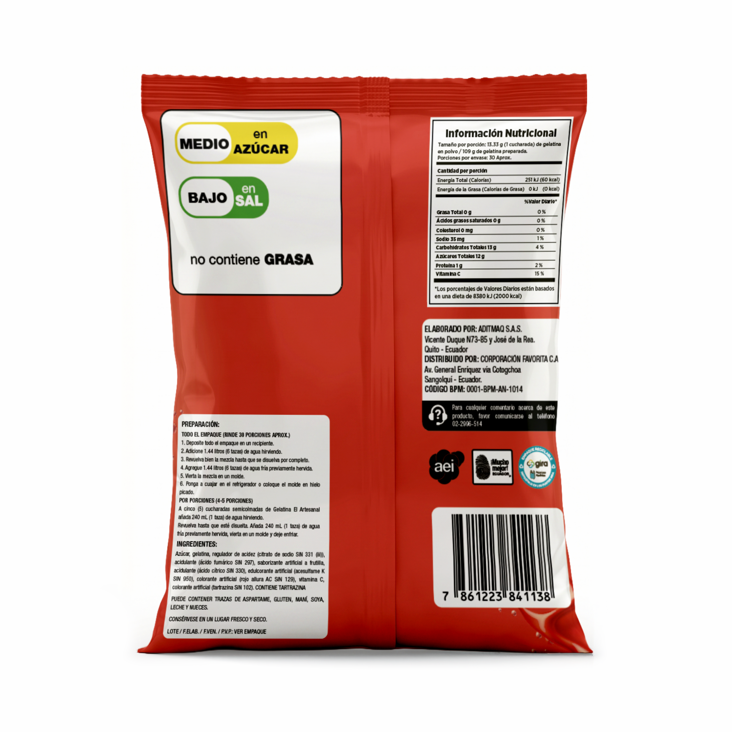 Gelatina En Polvo Sabor Frutilla EL ARTESANAL 400 G