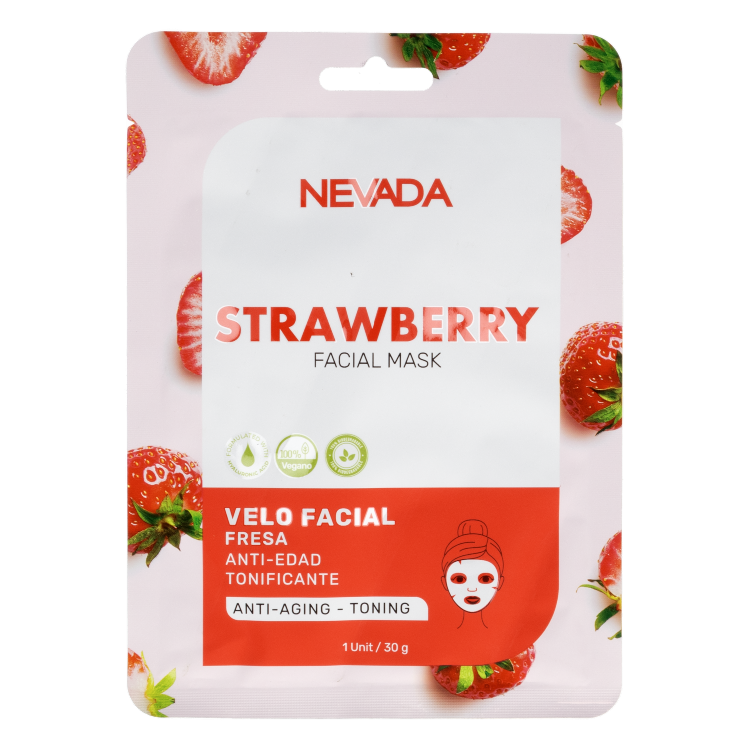 Mascarilla Facial De Con Ácido Hialurónico Fresa NEVADA Unidad