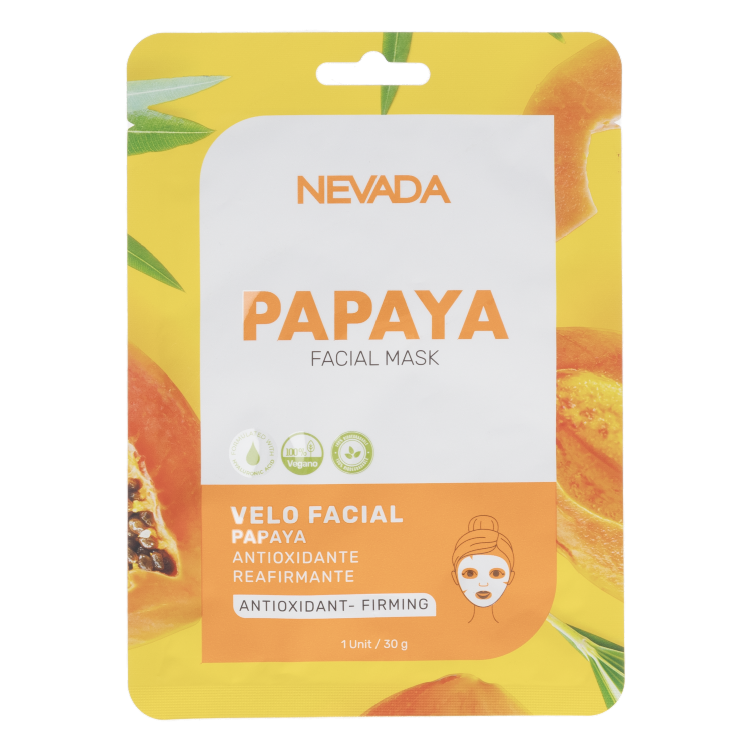 Mascarilla Facial De Con Ácido Hialurónico Papaya NEVADA Unidad