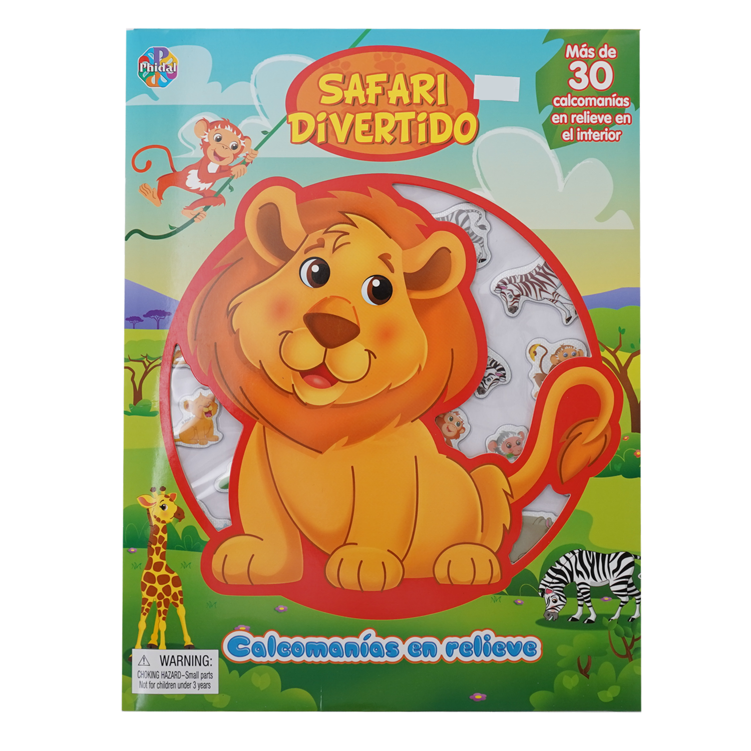 Libros Safari Divertido Calcomanías Con Relieve PHIDAL 10 Páginas
