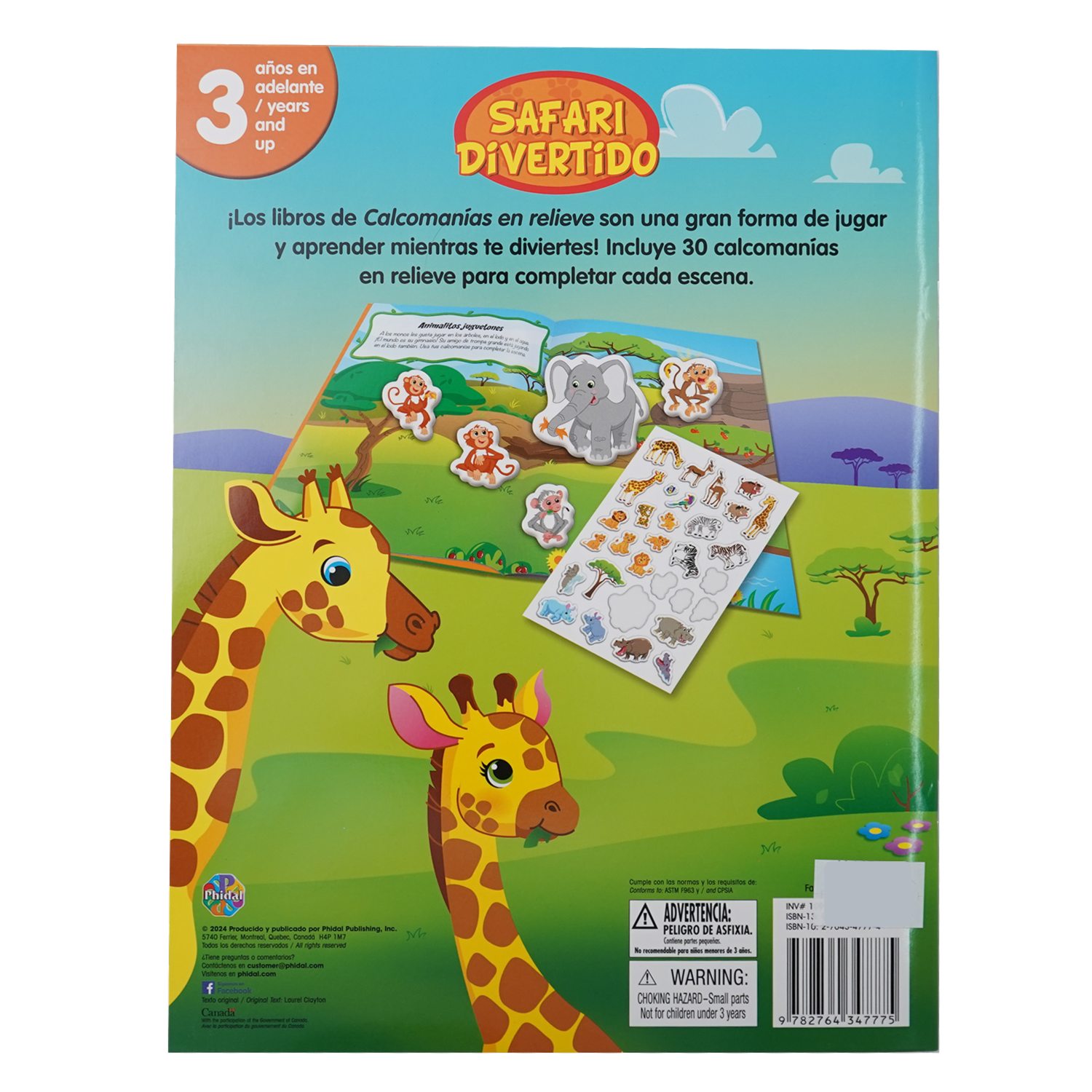 Libros Safari Divertido Calcomanías Con Relieve PHIDAL 10 Páginas