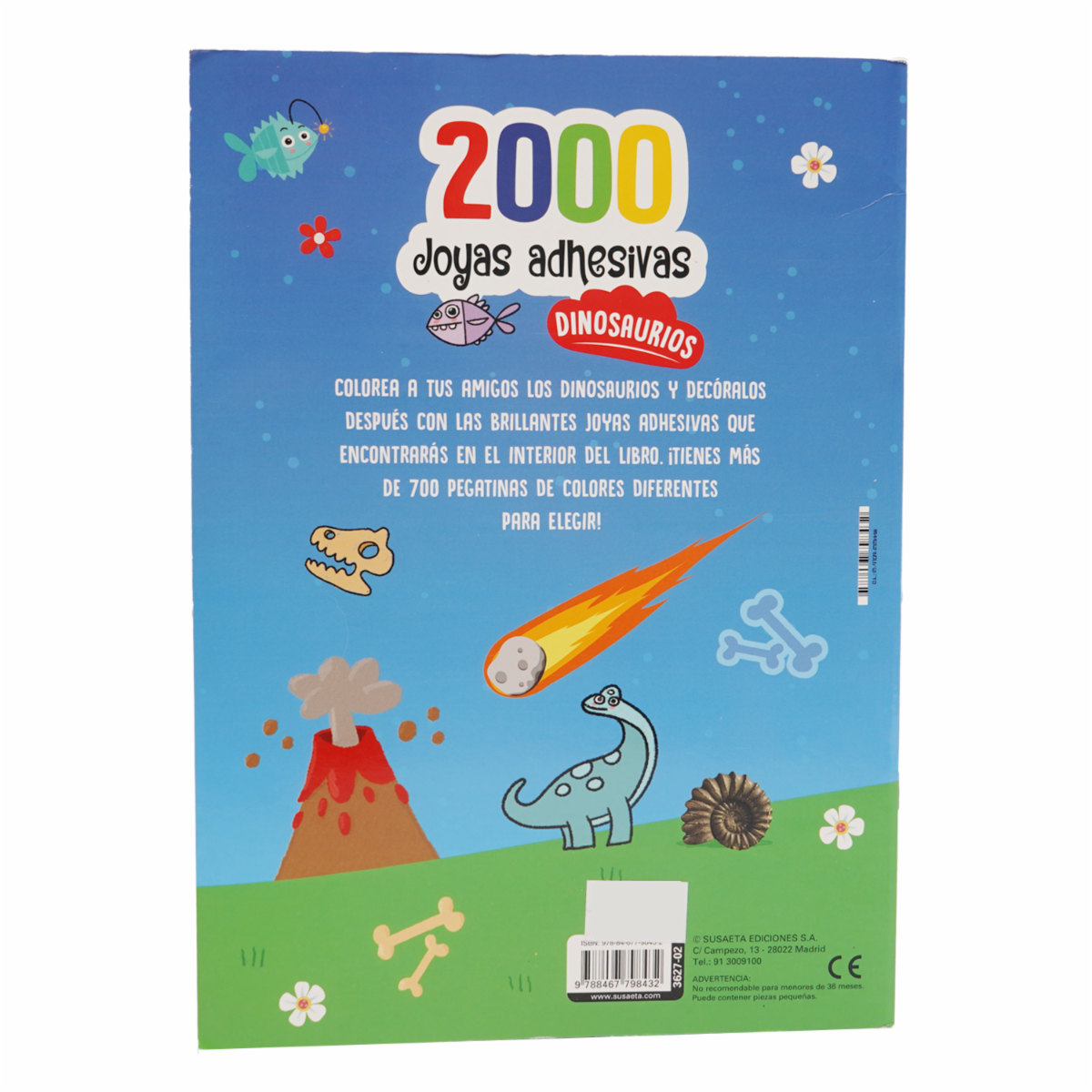 Libro Dinosaurio Joyas Adhesivas SUSAETA 32 Páginas