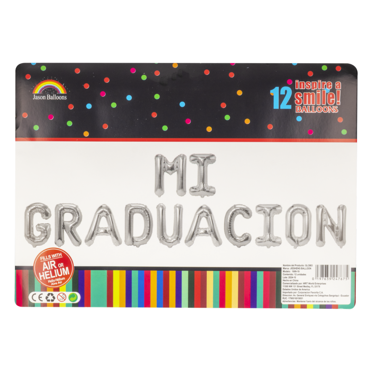 Globo Mi Graduación Plateado JASON BALLOONS 12 Piezas
