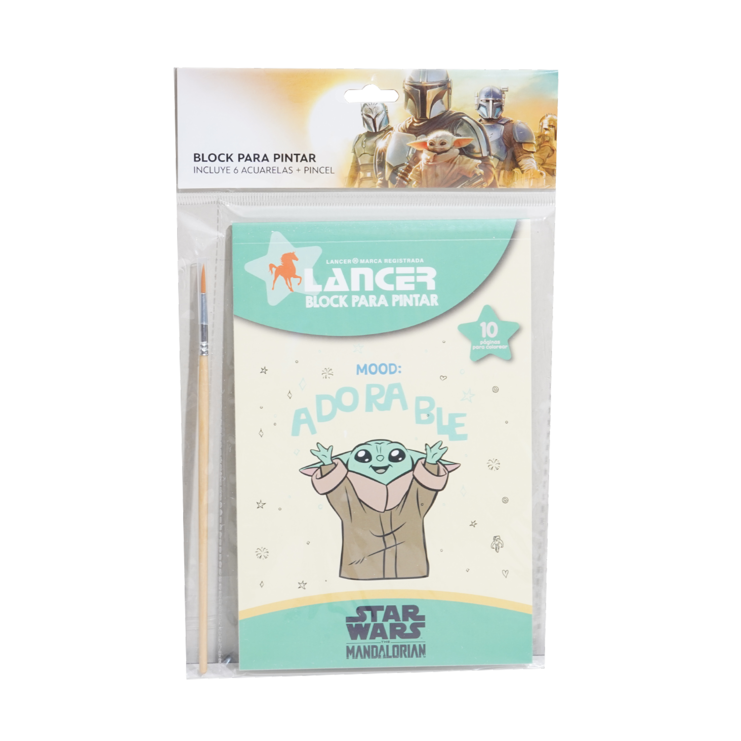 Block Para Pintar Diseños Mandalorian 6 Acuarelas + Pincel DISNEY 10 Hojas