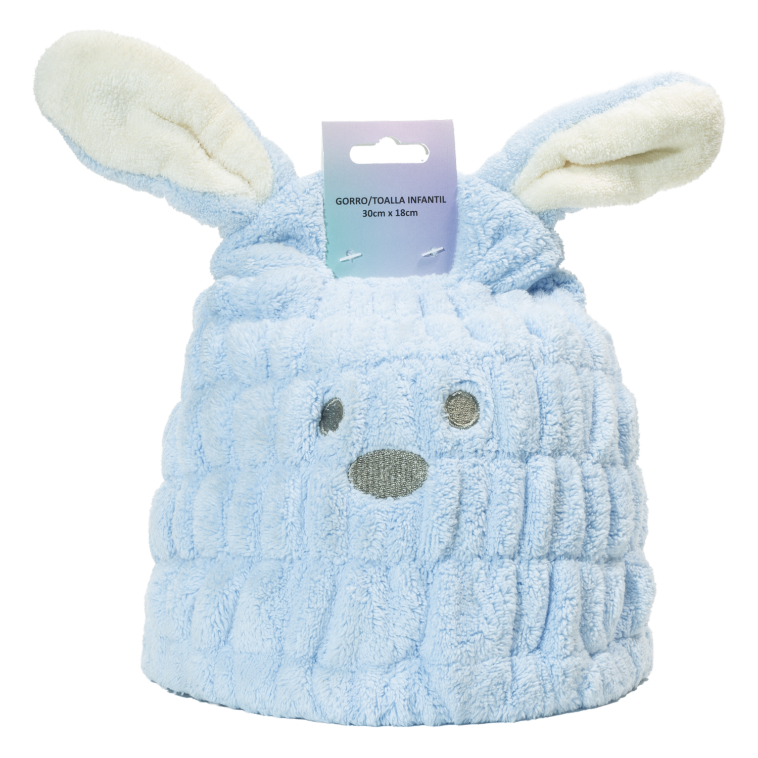 Toalla Gorro Infantil Diseño Conejo Celeste WAHFAY 30X18 Cm