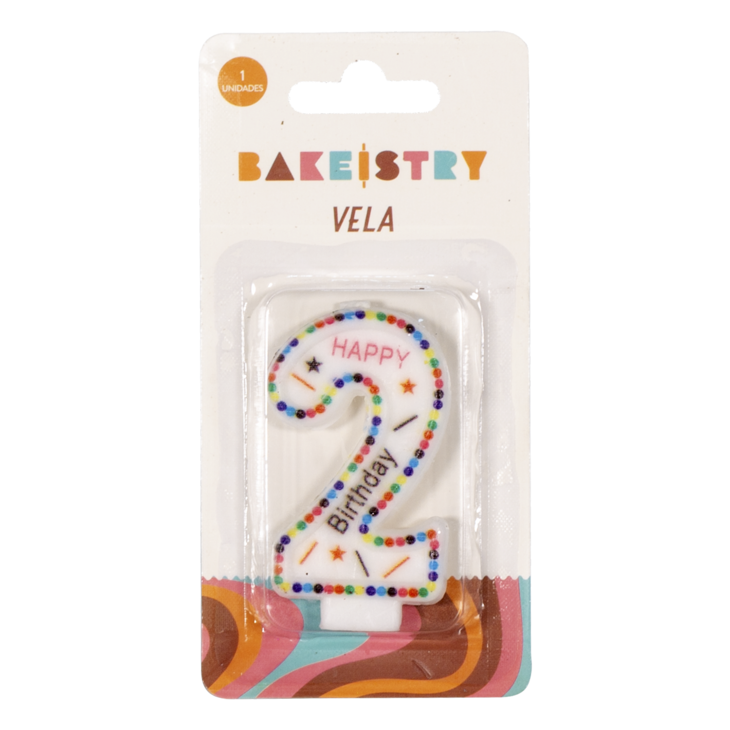 Vela De Cumpleaños Numero 2 Colores BAKEISTRY 1 Pieza