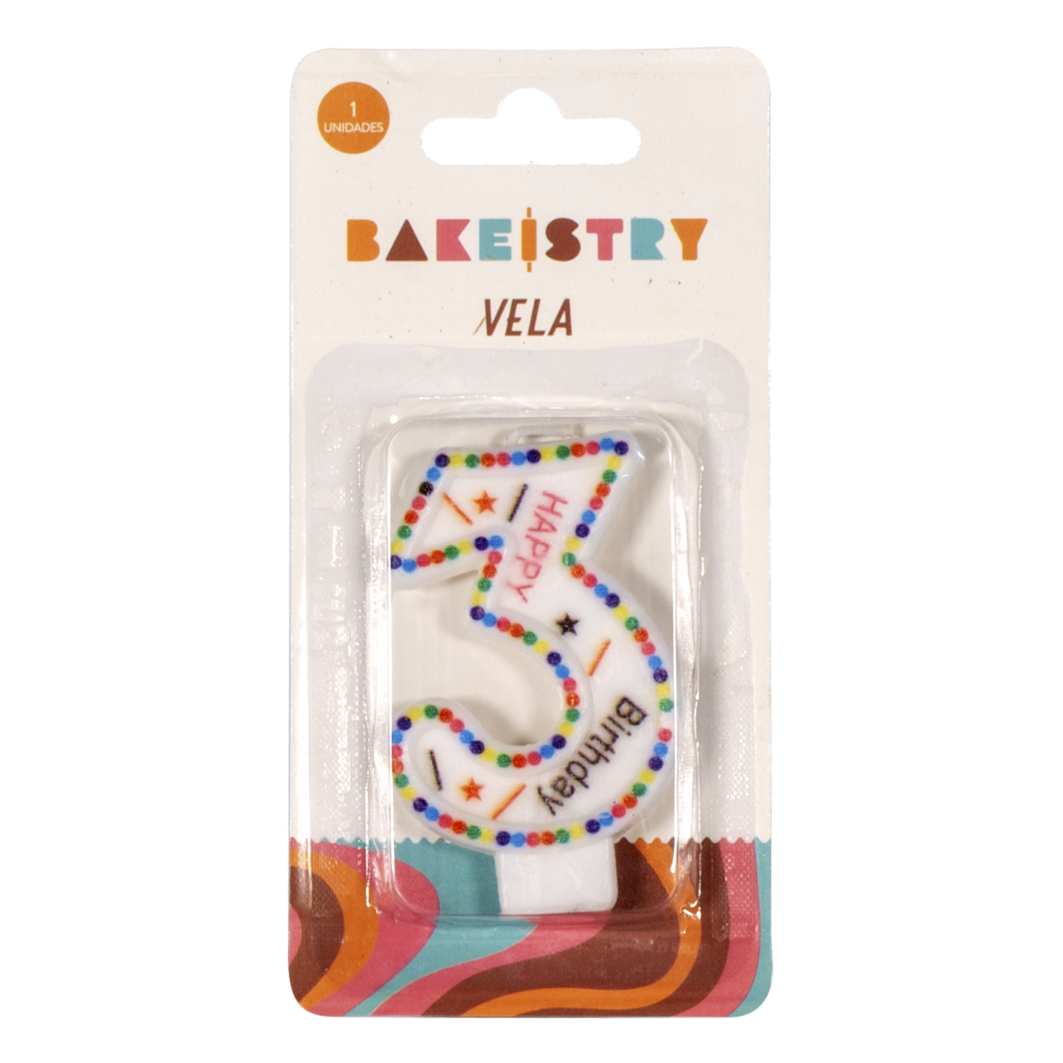 Vela De Cumpleaños Numero 3 Colores BAKEISTRY 1 Pieza