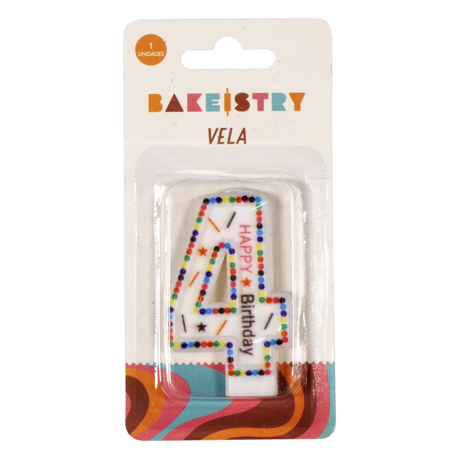 Vela De Cumpleaños Numero 4 Colores BAKEISTRY 1 Pieza