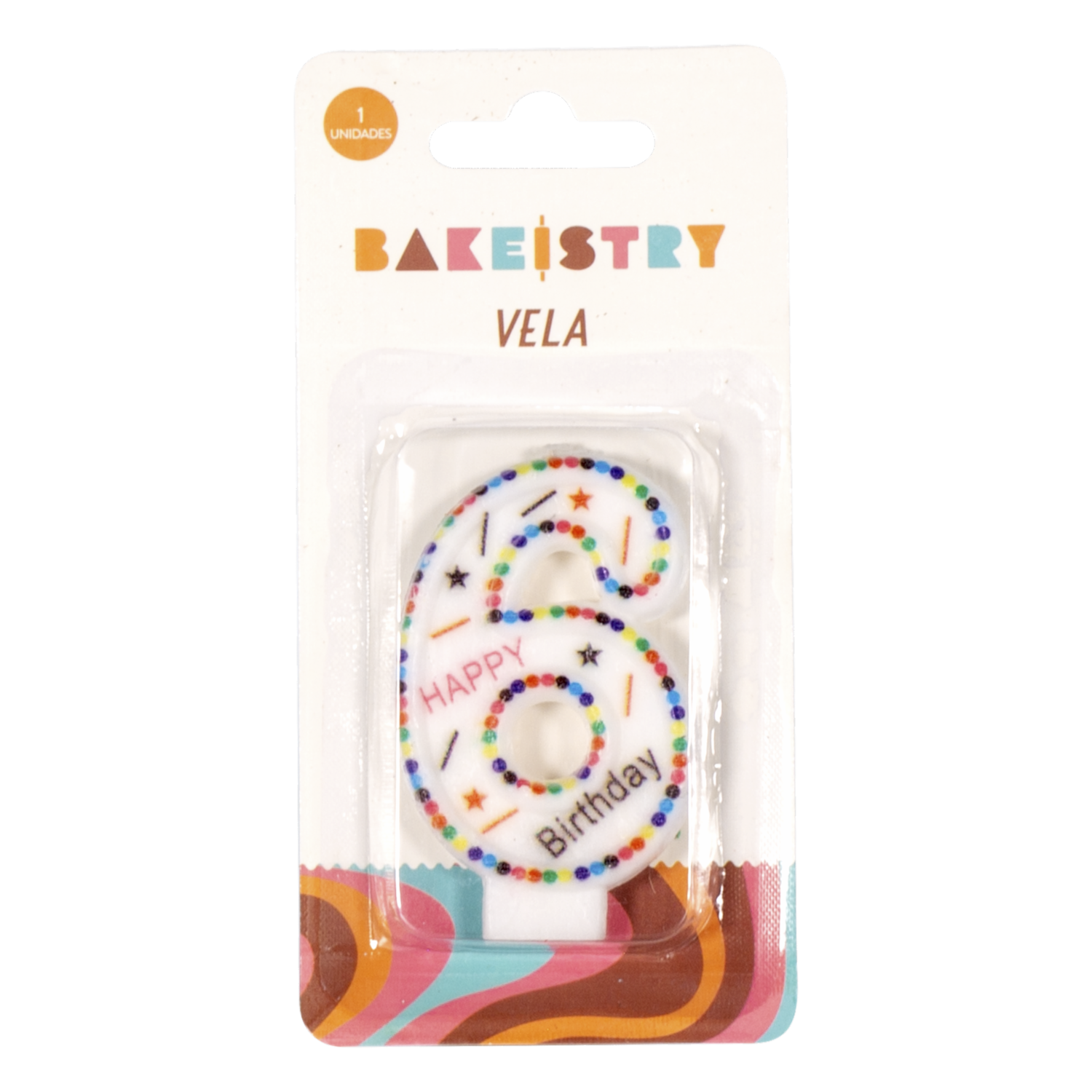 Vela De Cumpleaños Numero 6 Colores BAKEISTRY 1 Pieza