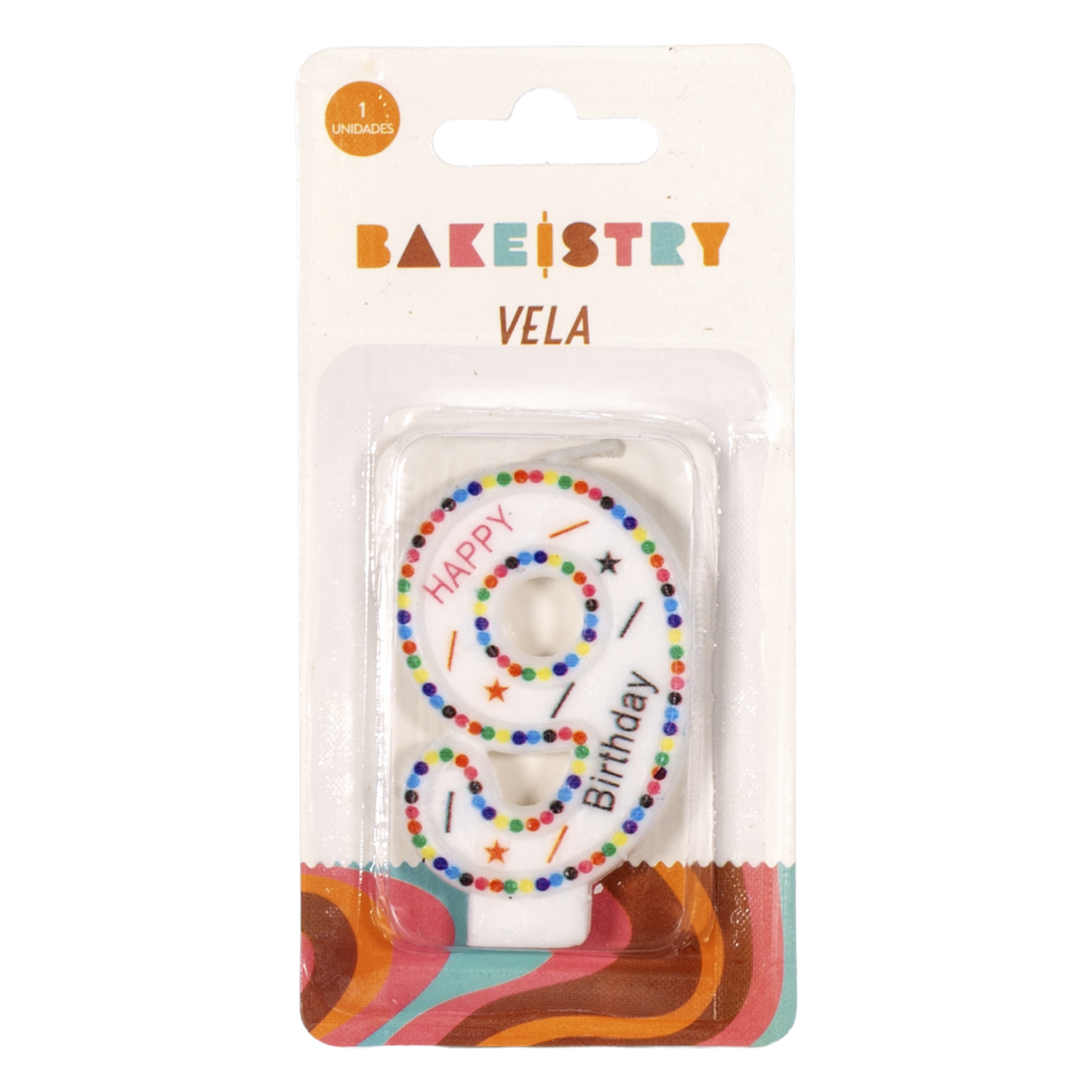 Vela De Cumpleaños Numero 9 Colores BAKEISTRY 1 Pieza