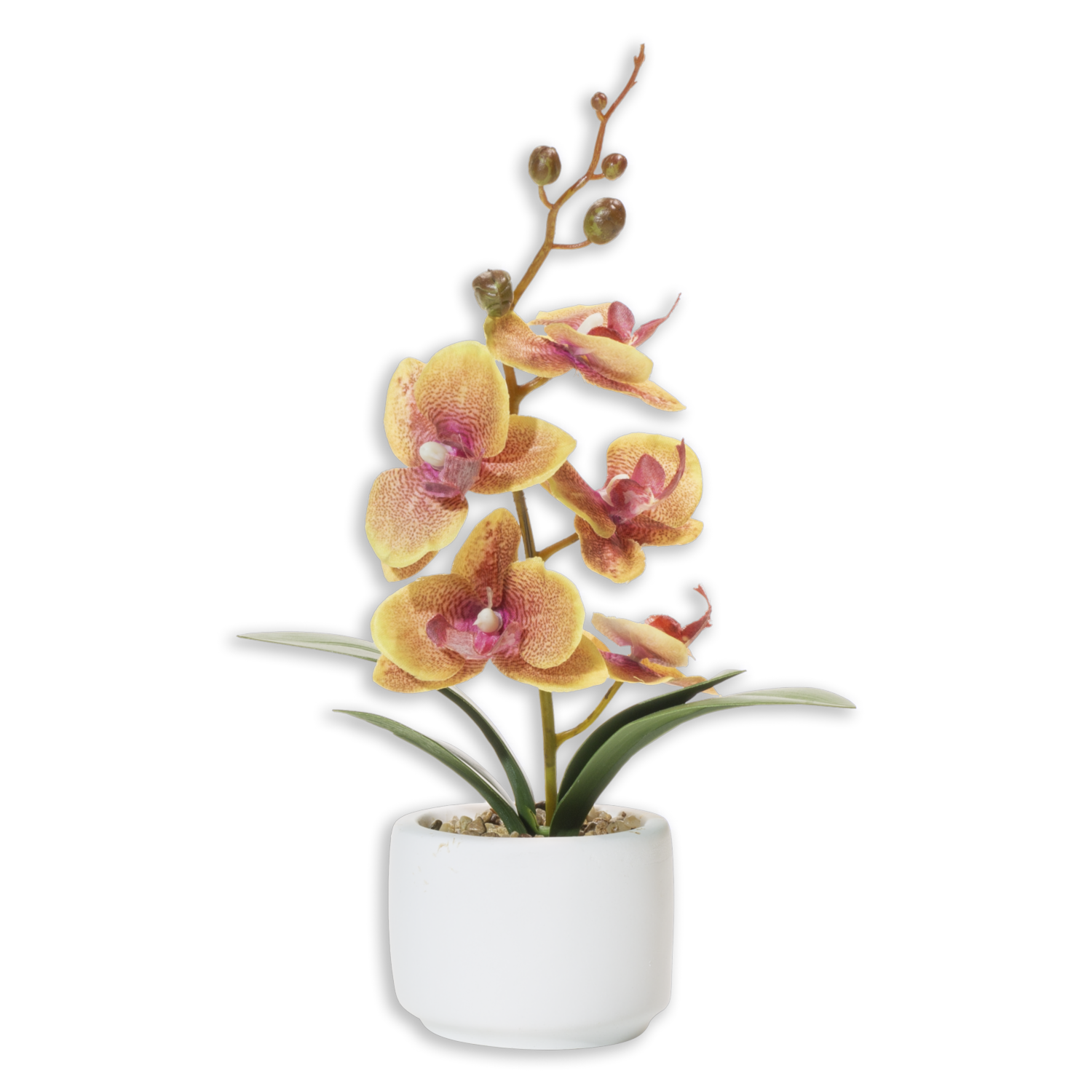 Orquídea Artificial Amarilla Con Rosado En Maceta Blanca SKYLARK