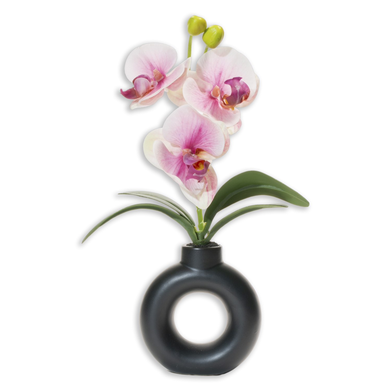 Orquídea Artificial Rosada En Maceta Aro Negro SKYLARK